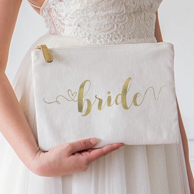 Gold Foil Bride Canvas Clutch