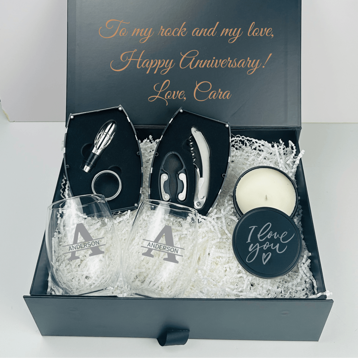 Personalized Elegant Anniversary Wine Gift Box for her, Customized Gifts for Women by Groovy Girl Gifts