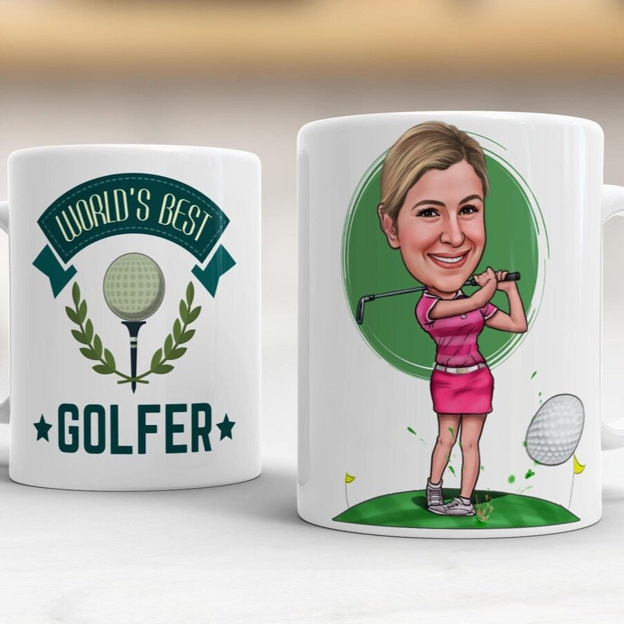 Personalized Golf Girl Caricature Mug for her, Customized Gifts for Women by Groovy Girl Gifts