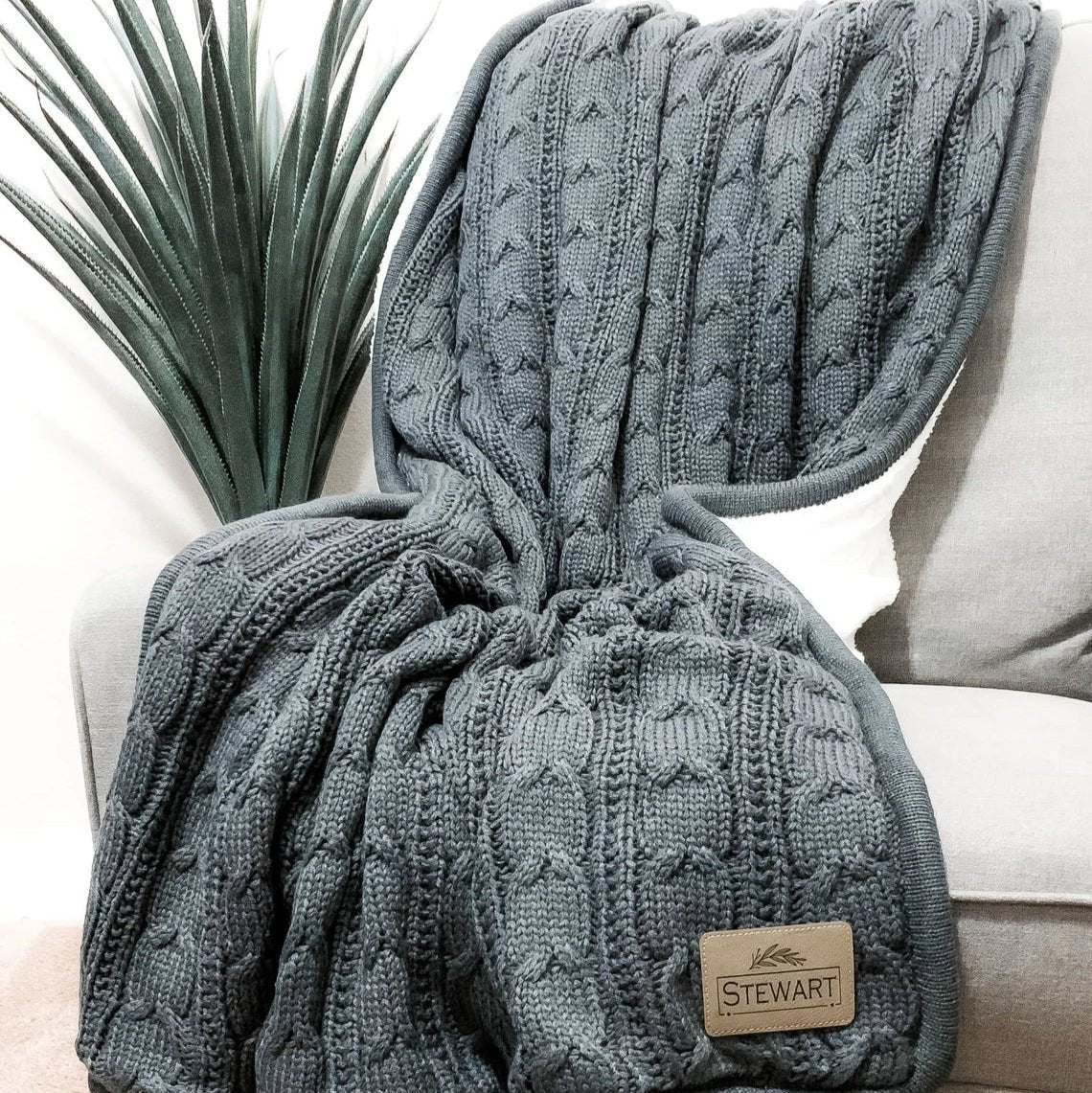 Personalized cable knit blanket with custom monogram