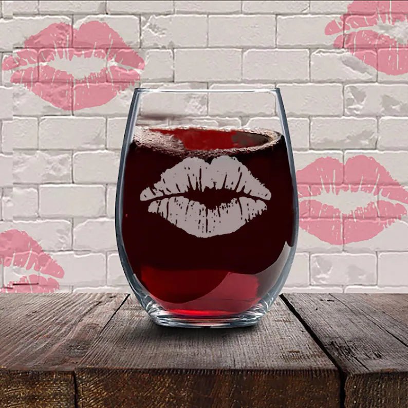 Personalized Our First Kiss Wine Glass for her, Customized Gifts for Women by Groovy Girl Gifts
