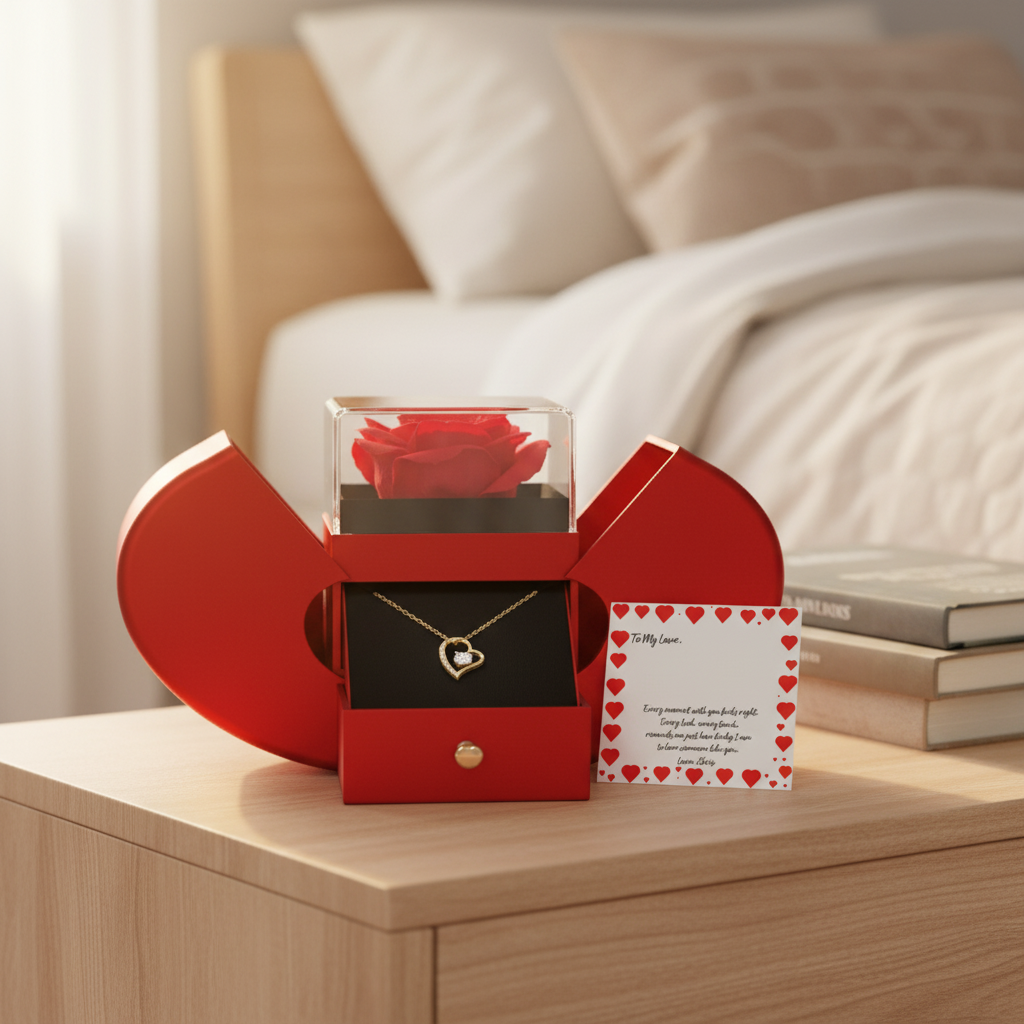 Forever in Love Necklace in Red Rose Heart Box