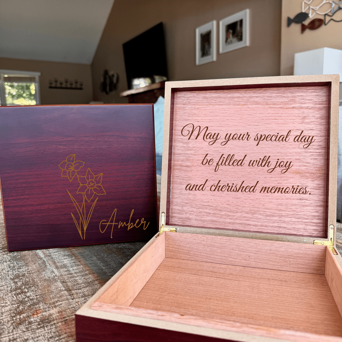 Personalized Custom Cherry Wood Keepsake Box for her, Customized Gifts for Women by Groovy Girl Gifts
