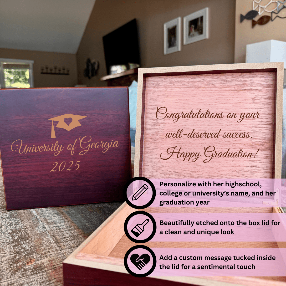 Personalized Graduate's Treasure Keepsake Box for her, Customized Gifts for Women by Groovy Girl Gifts