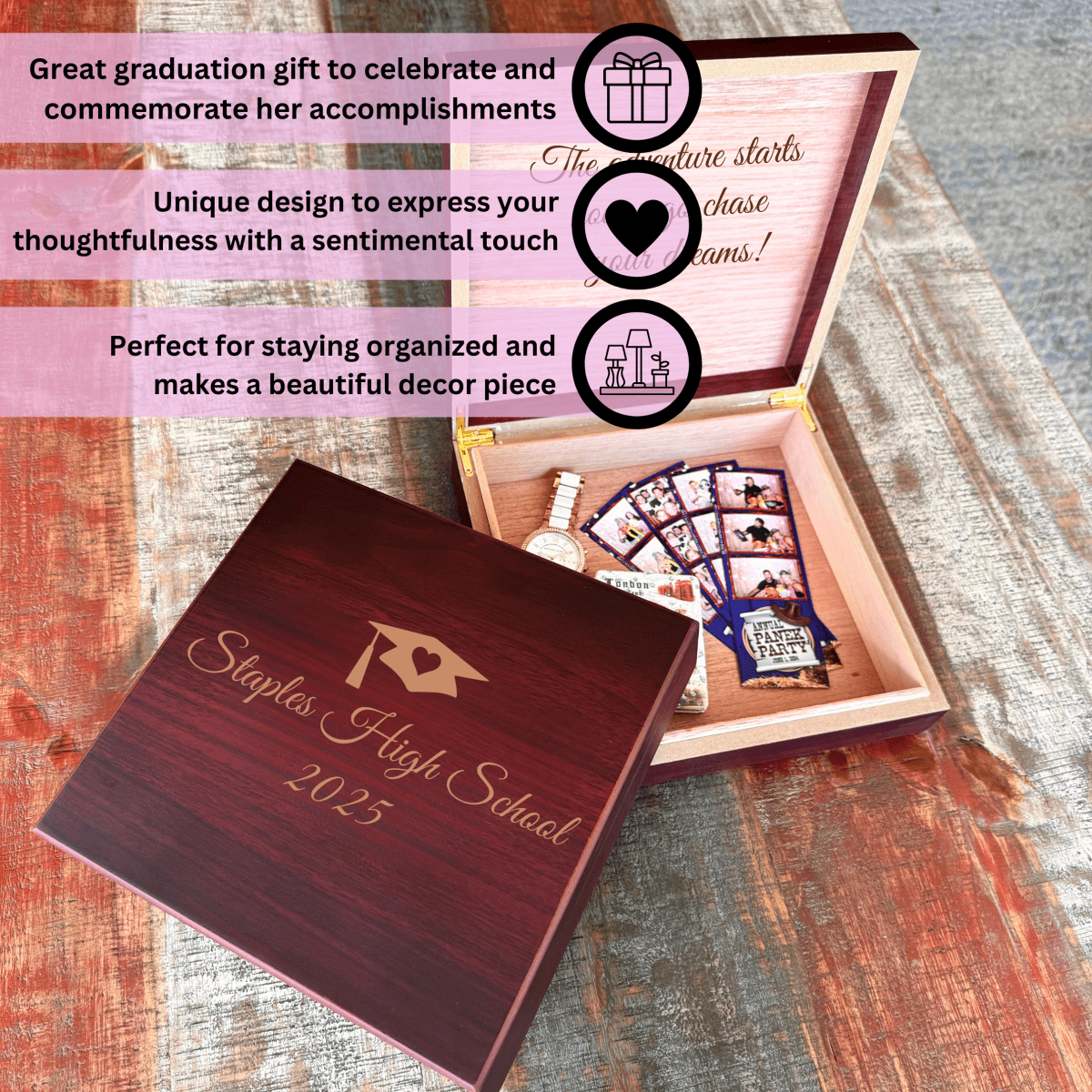 Personalized Graduate&#39;s Treasure Keepsake Box for her, Customized Gifts for Women by Groovy Girl Gifts