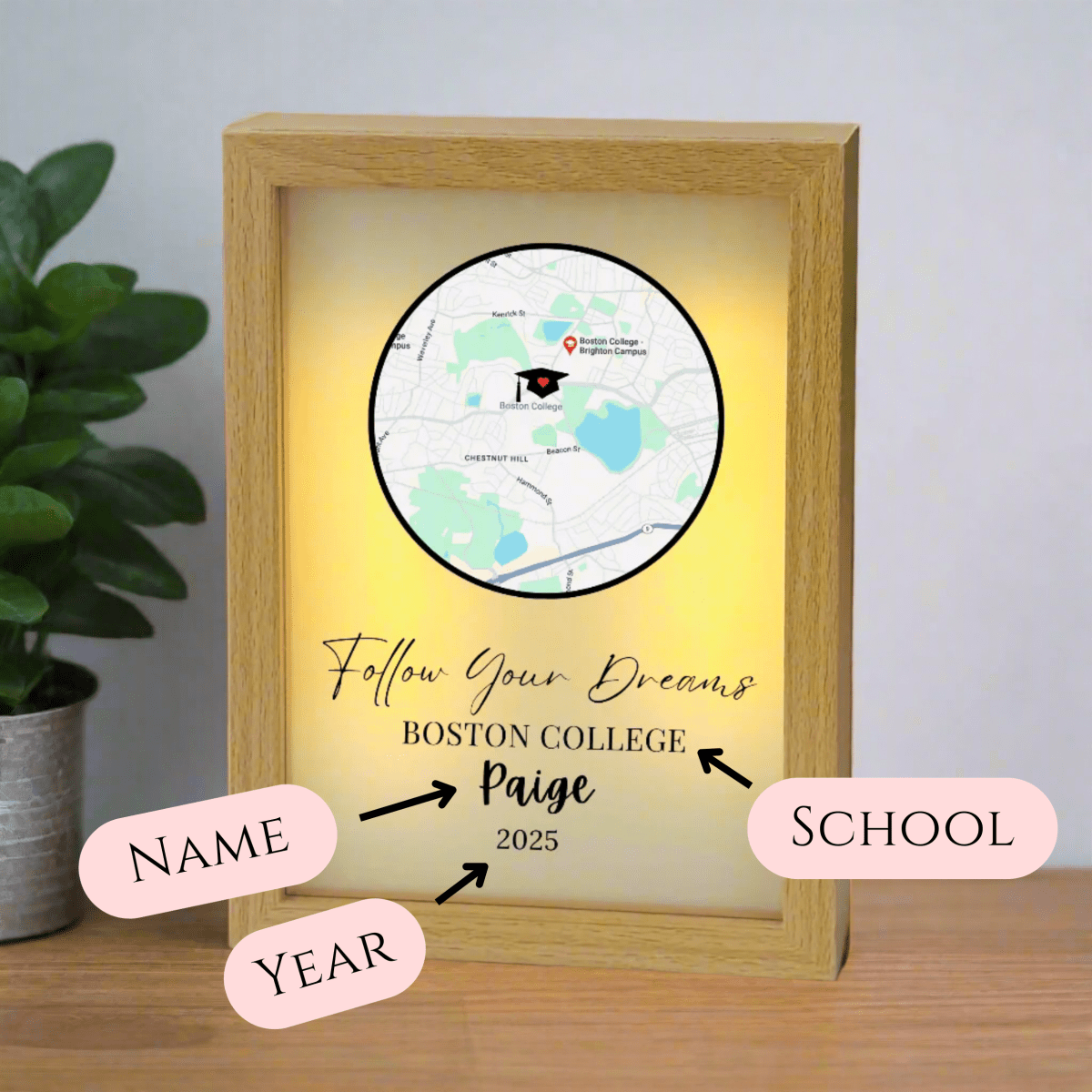 Personalized Follow Your Dreams Graduation Frame for her, Customized Gifts for Women by Groovy Girl Gifts