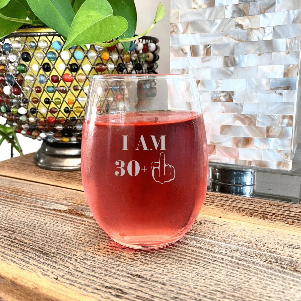 Personalized 30s birthday stemless wine glass for her, Customized Gifts for Women by Groovy Girl Gifts