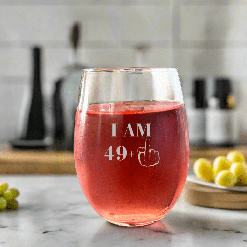 Personalized 50th stemless wine glass for her, Customized Gifts for Women by Groovy Girl Gifts