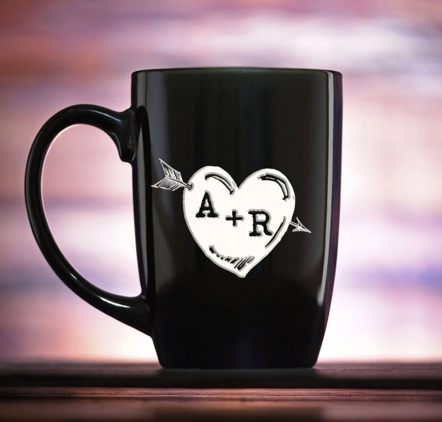Mug Love personalized coffee mug with engraved heart design and couple's names