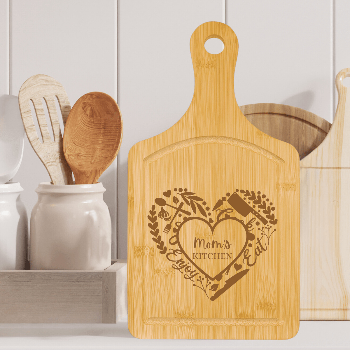 Personalized Made With Love Paddle Cutting Board for her, Customized Gifts for Women by Groovy Girl Gifts