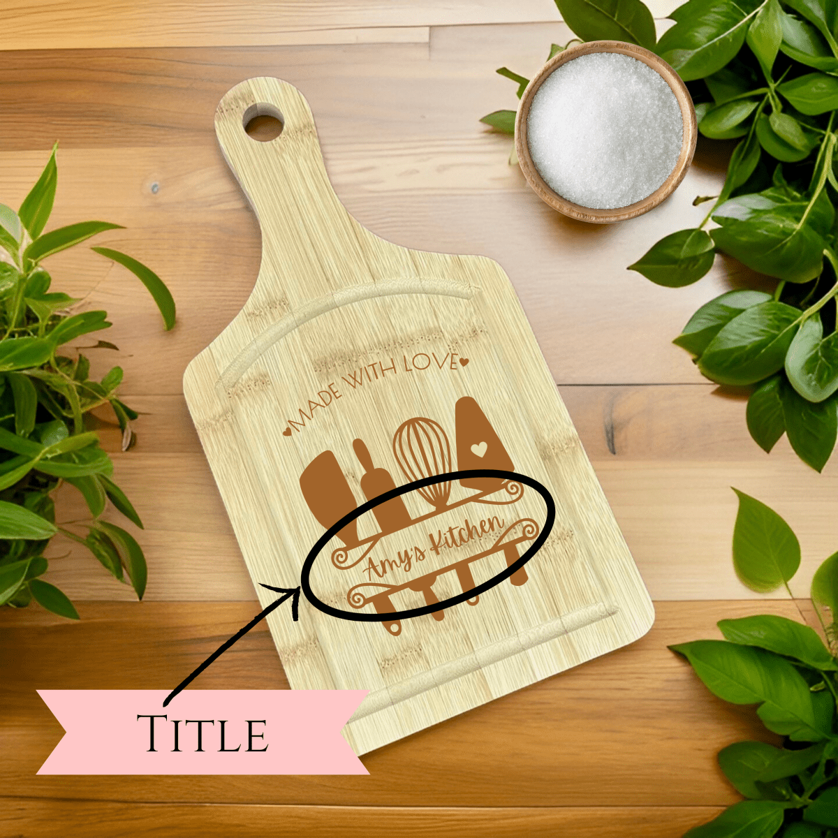 Personalized Made With Love Paddle Cutting Board for her, Customized Gifts for Women by Groovy Girl Gifts