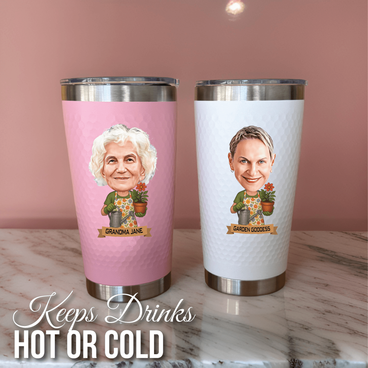 custom caricature tumbler gift for gardener woman with personalized photo design