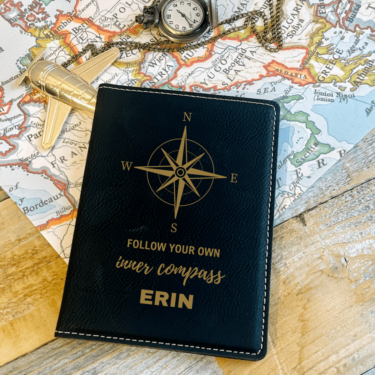 Personalized Custom Compass Passport Holder for her, Customized Gifts for Women by Groovy Girl Gifts