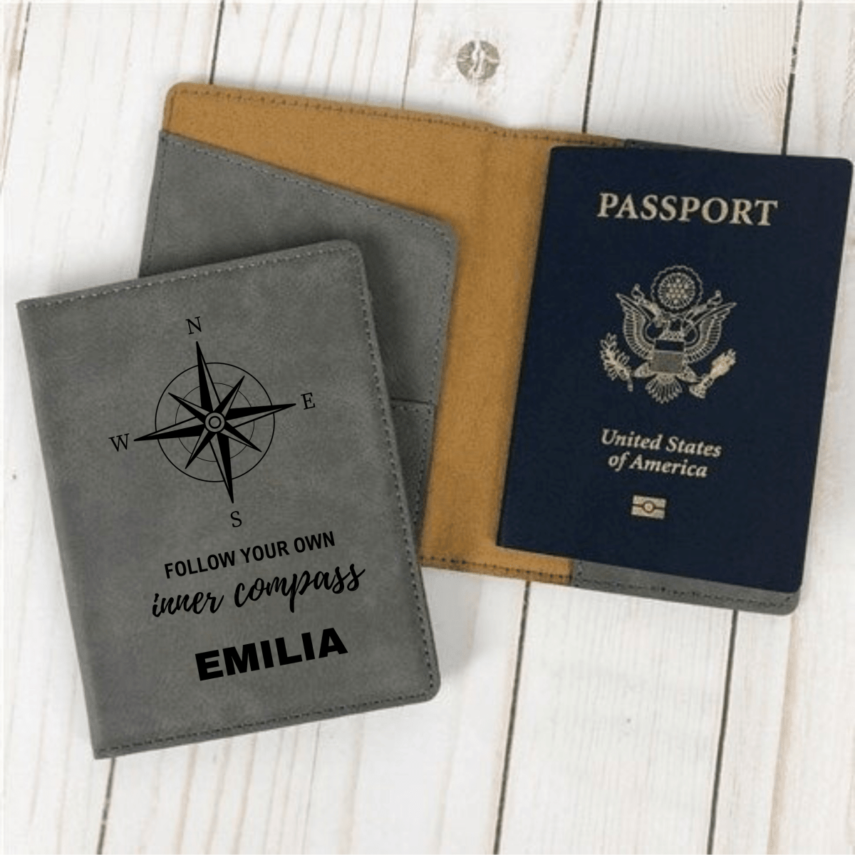 Personalized Custom Compass Passport Holder for her, Customized Gifts for Women by Groovy Girl Gifts