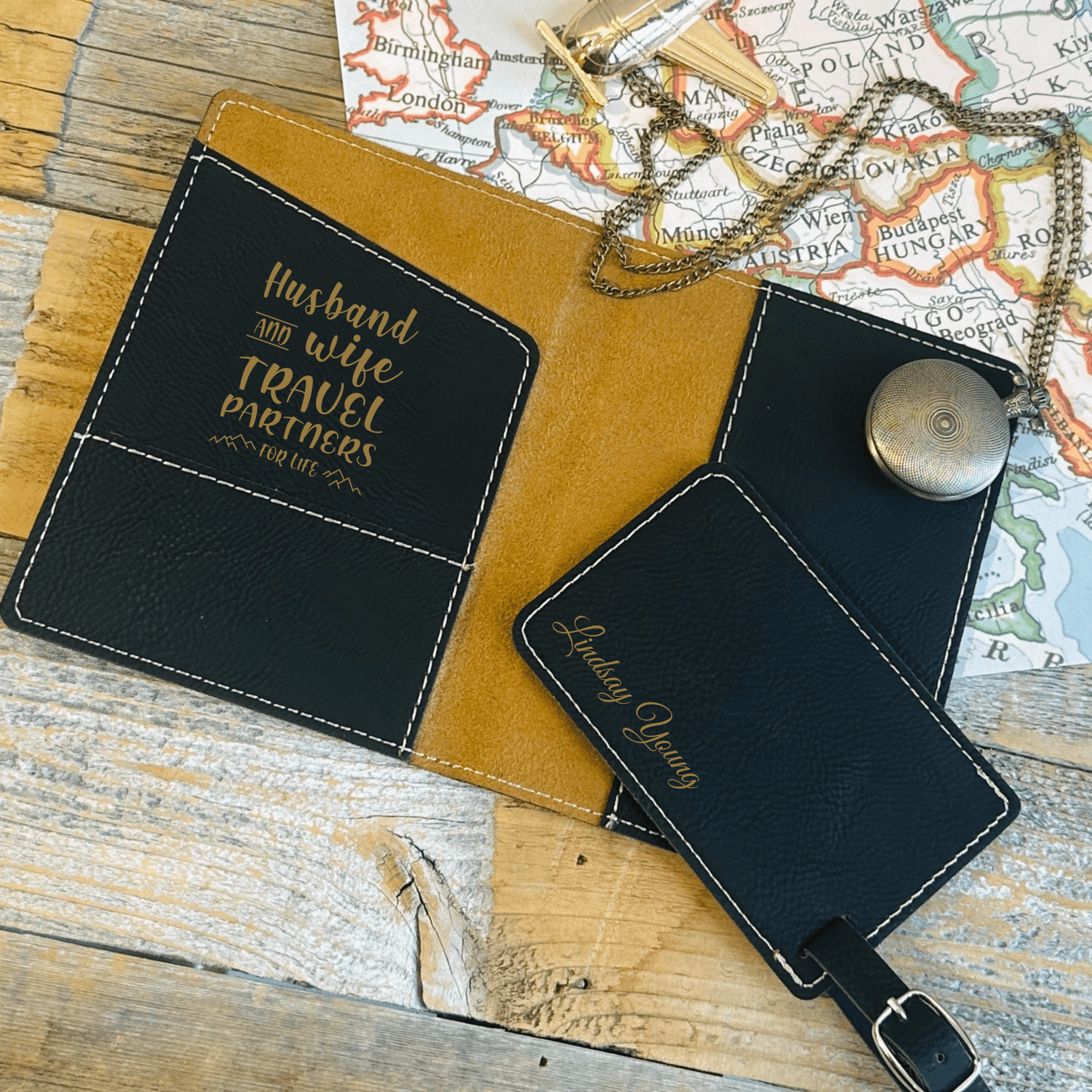 Personalized Travel Partners For Life Set for her, Customized Gifts for Women by Groovy Girl Gifts