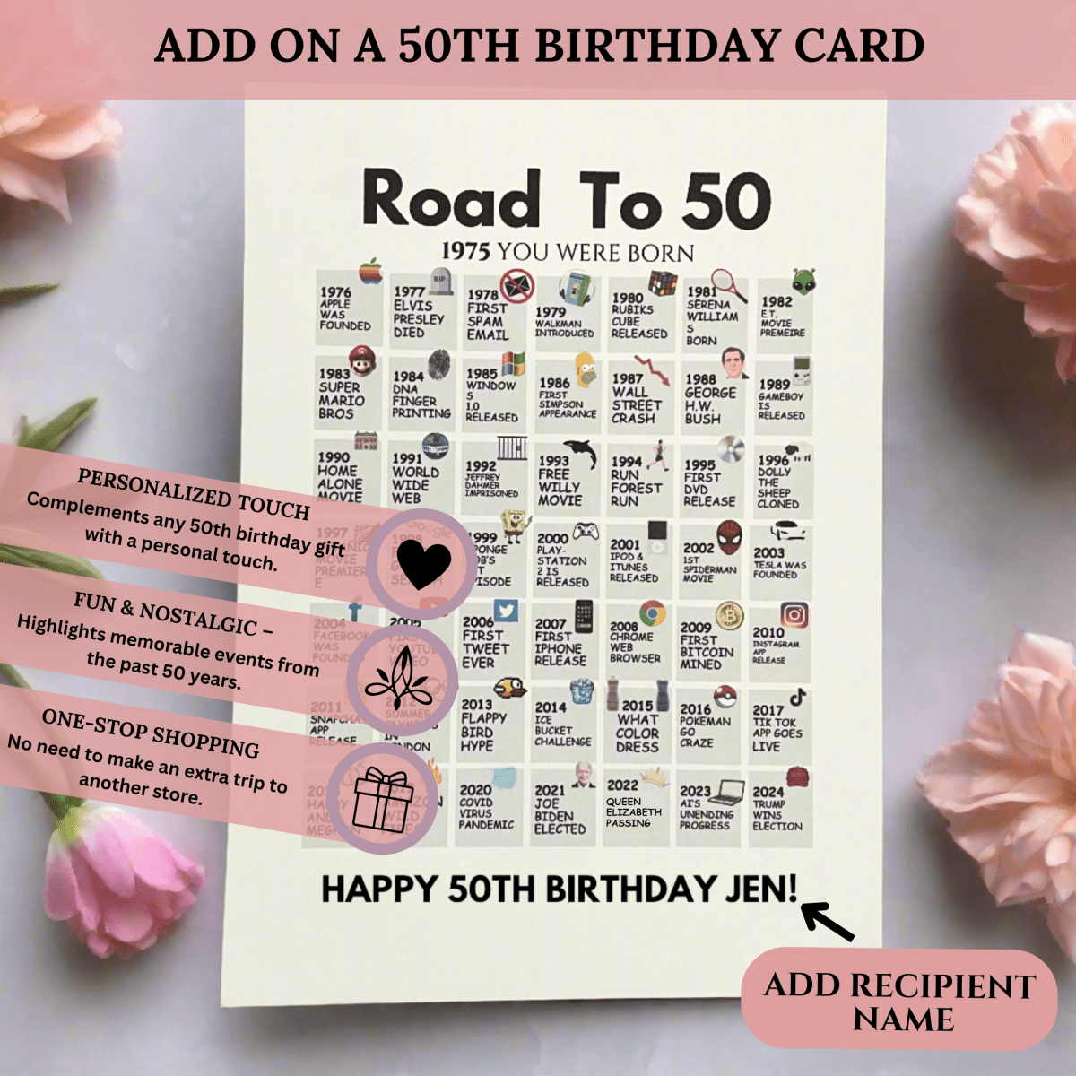 Personalized 50th stemless wine glass for her, Customized Gifts for Women by Groovy Girl Gifts