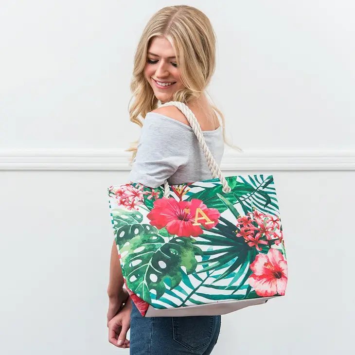 Totes &amp; Beach Bags Tropical Hibiscus Cotton Canvas Beach Tote Bag