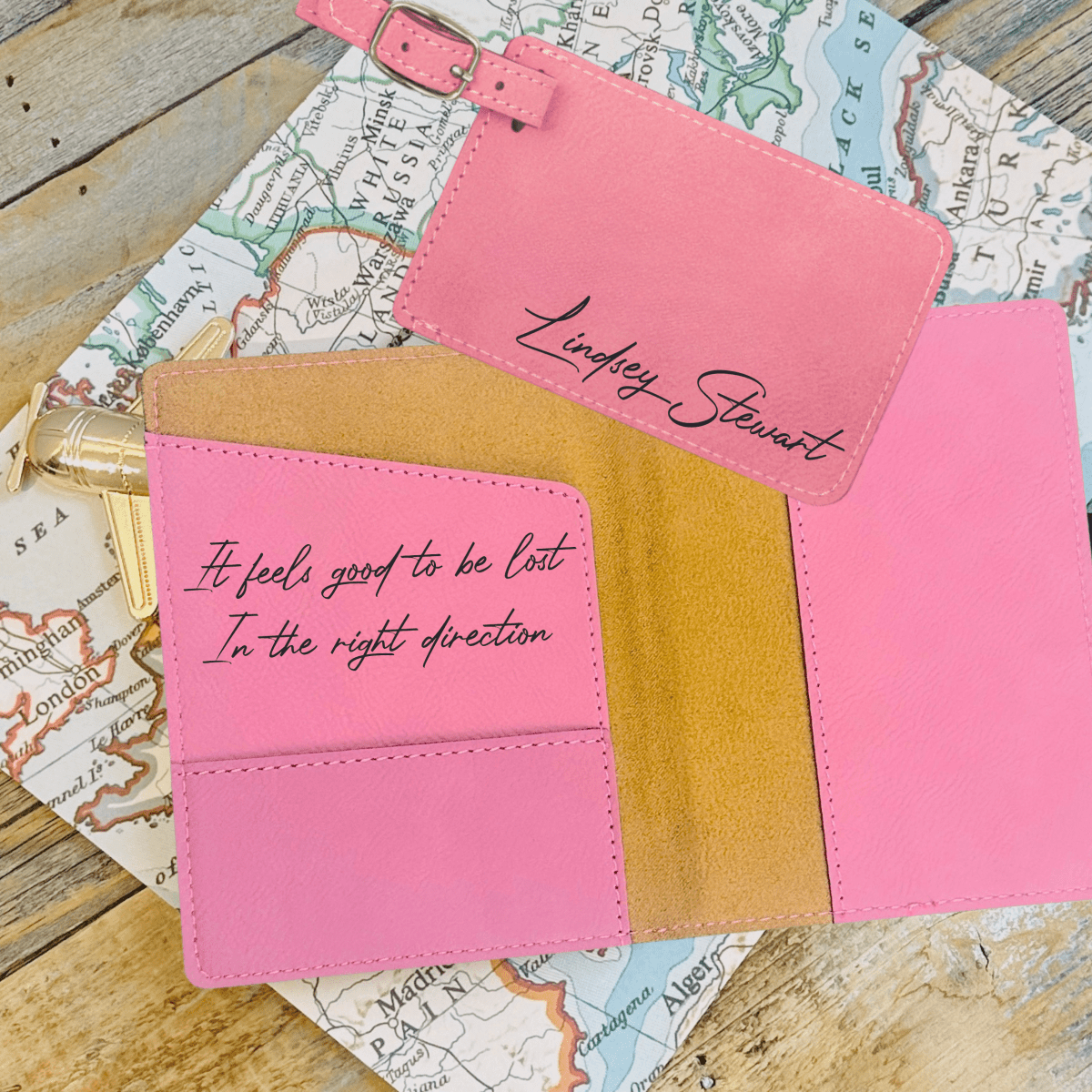 Personalized travel set with custom luggage tag and passport cover