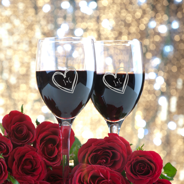 Couple Heart Stem Wine Glass