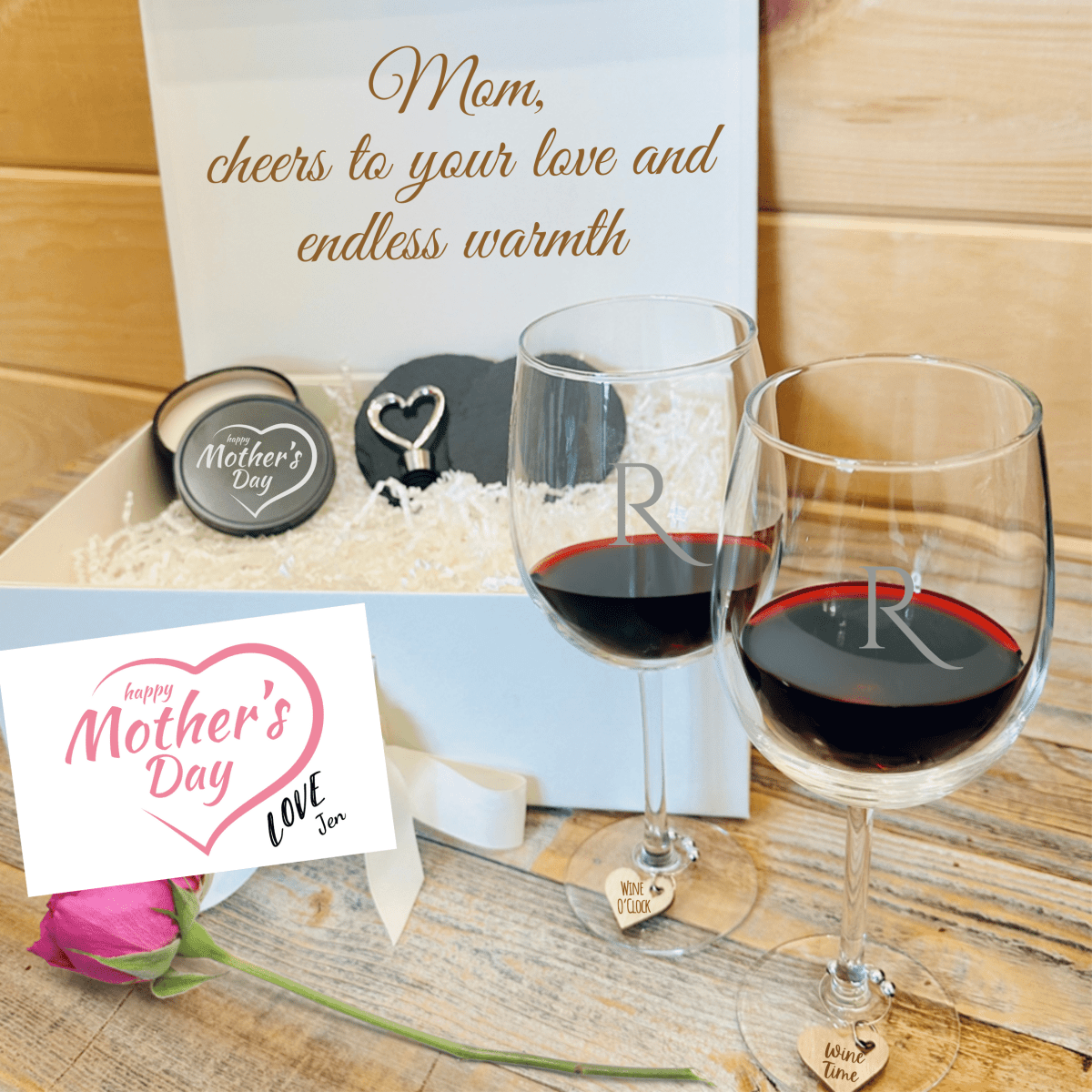 Personalized A Toast to Mom Gift Set for her, Customized Gifts for Women by Groovy Girl Gifts