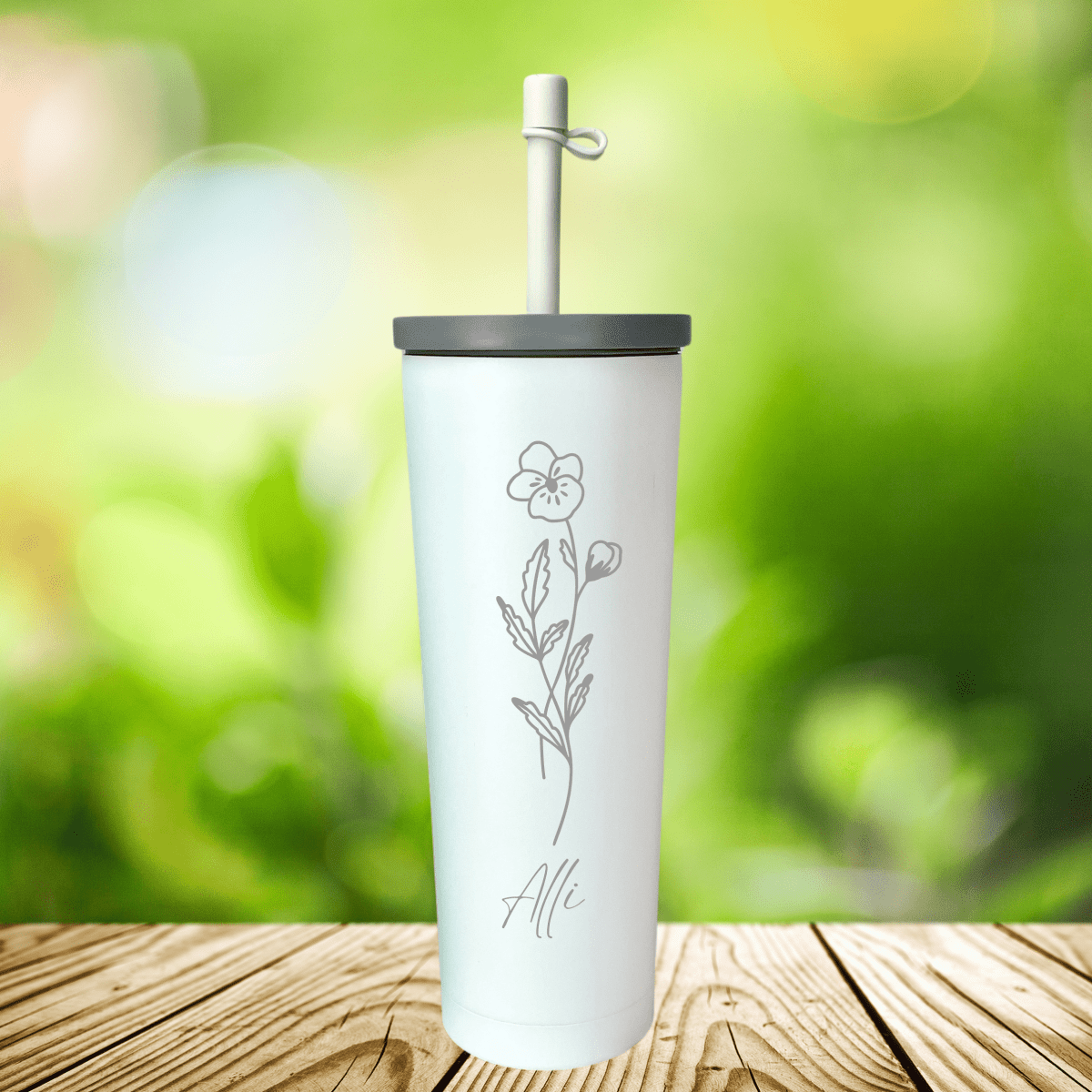 Personalized Birth Flower Bliss Skinny Tumbler for her, Customized Gifts for Women by Groovy Girl Gifts