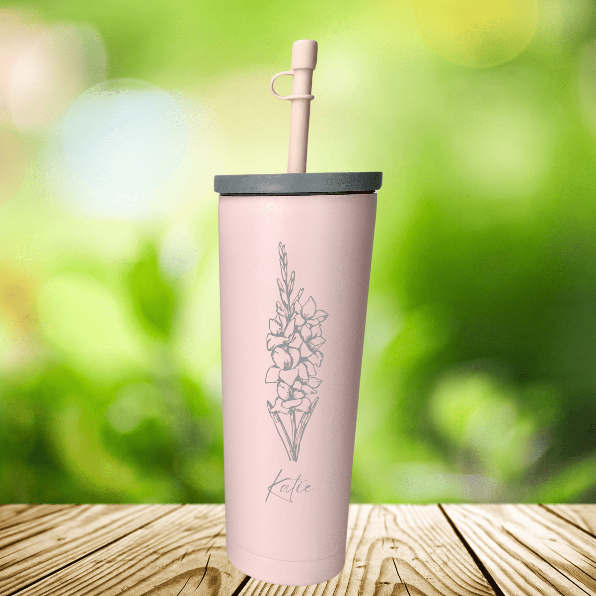Personalized Birth Flower Bliss Skinny Tumbler for her, Customized Gifts for Women by Groovy Girl Gifts