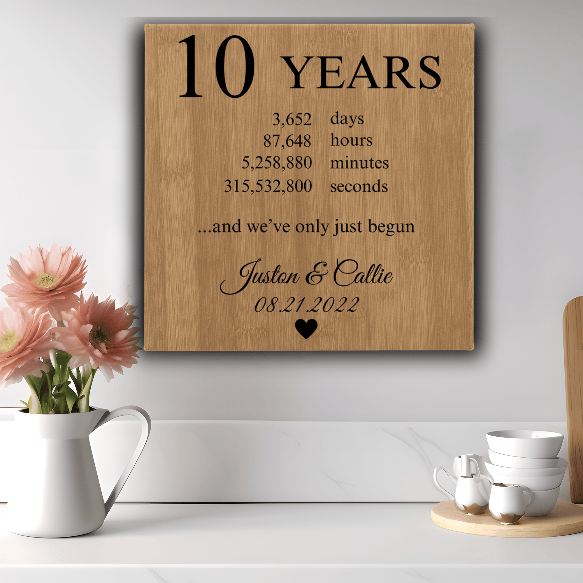 Bamboo Leather Wall Decor With 10 Year Anniversary Design
