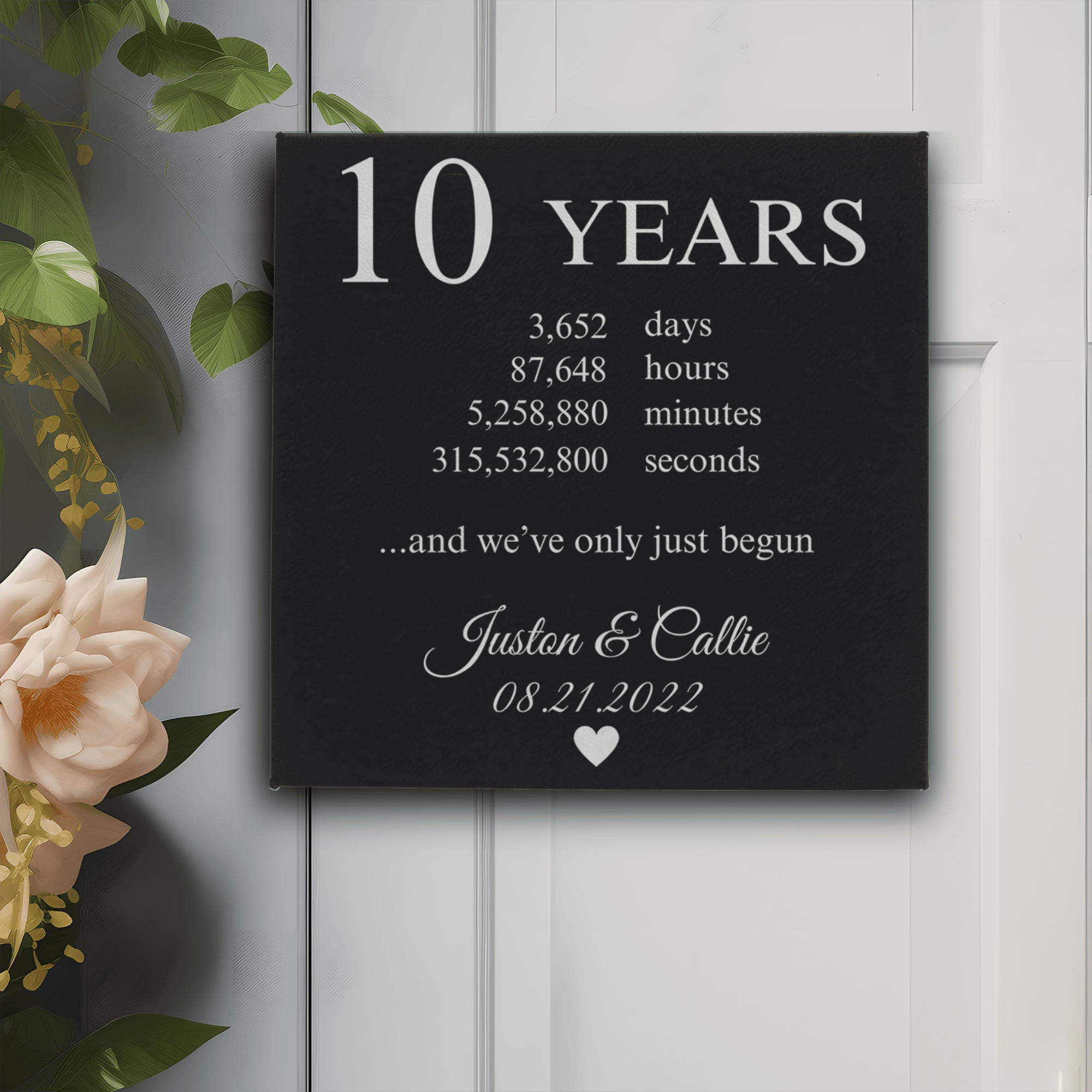 Black Silver Leather Wall Decor With 10 Year Anniversary Design