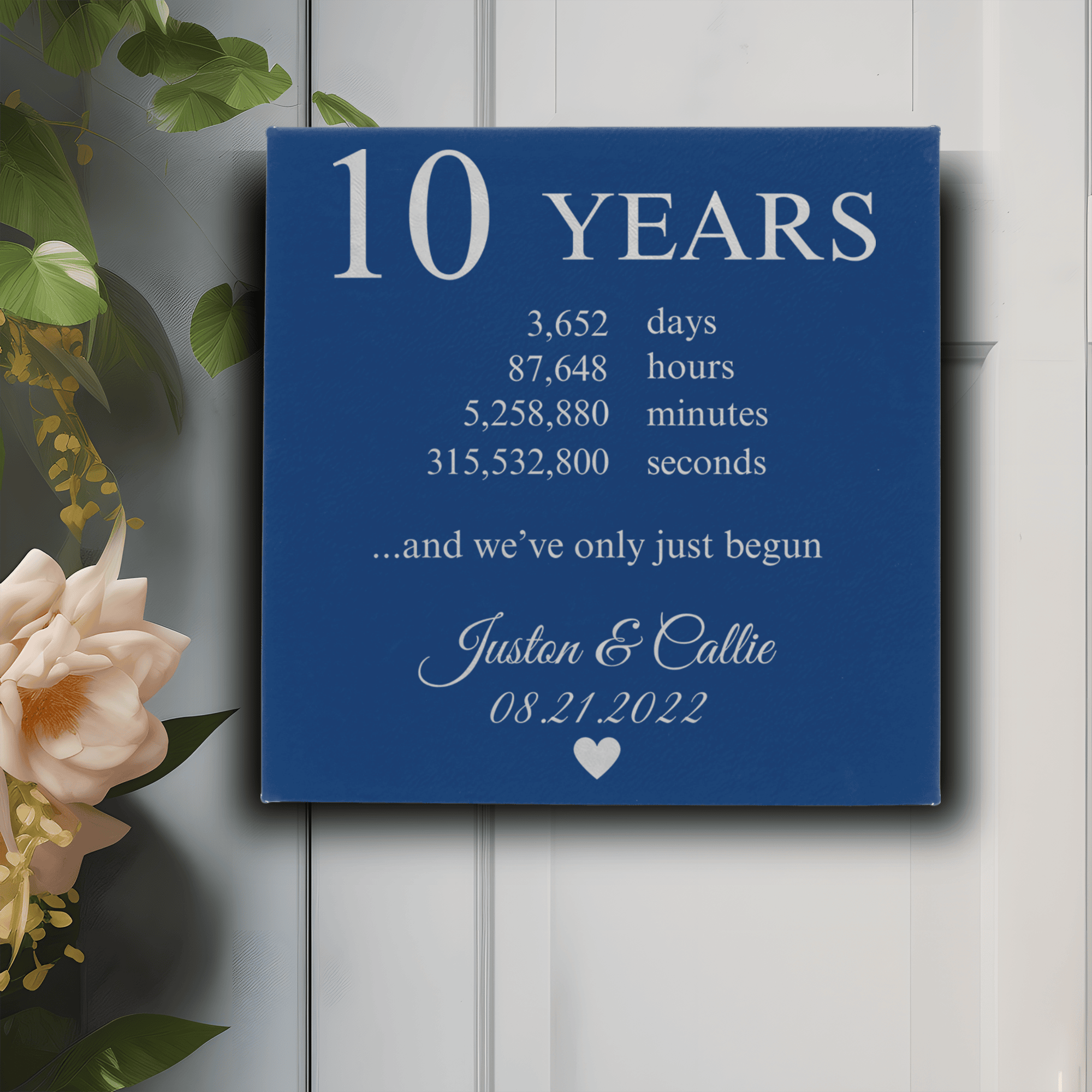 Blue Leather Wall Decor With 10 Year Anniversary Design