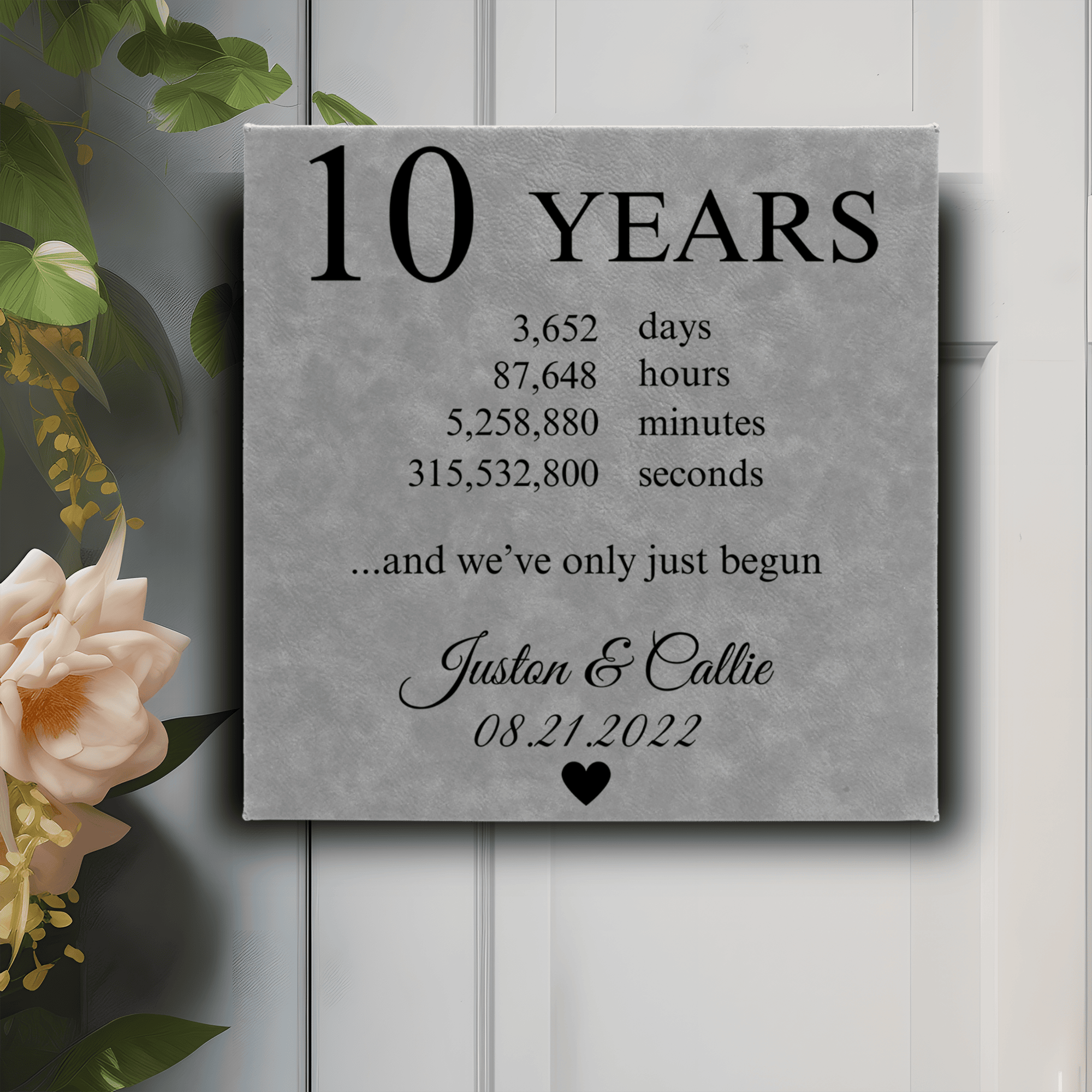 Grey Leather Wall Decor With 10 Year Anniversary Design