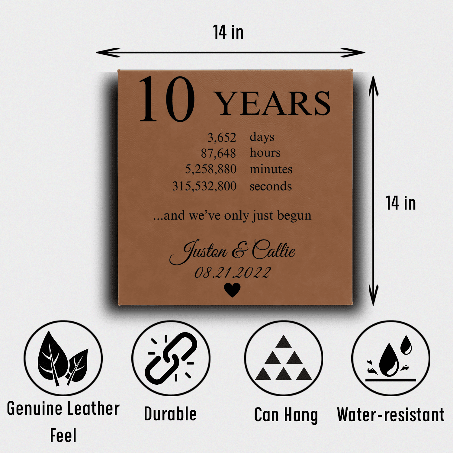 10 Year Anniversary Square Leather Wall Decor