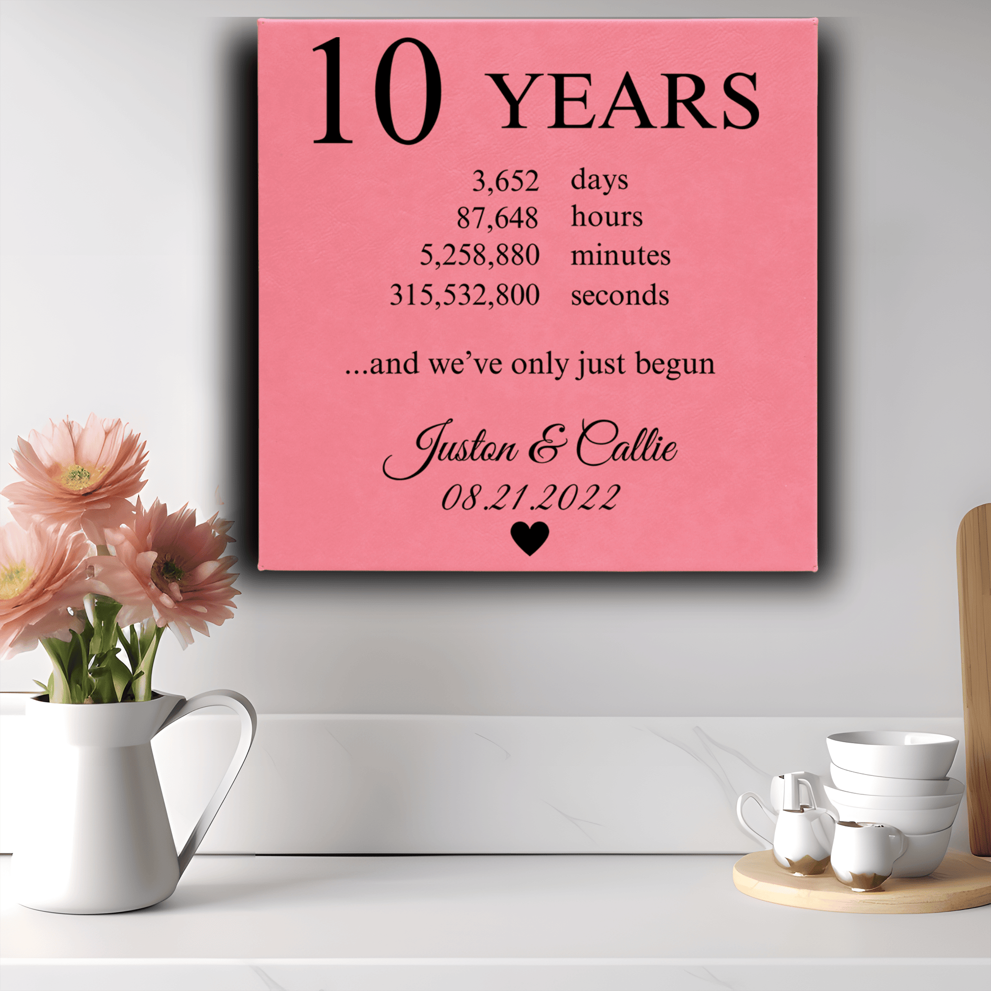 Pink Leather Wall Decor With 10 Year Anniversary Design