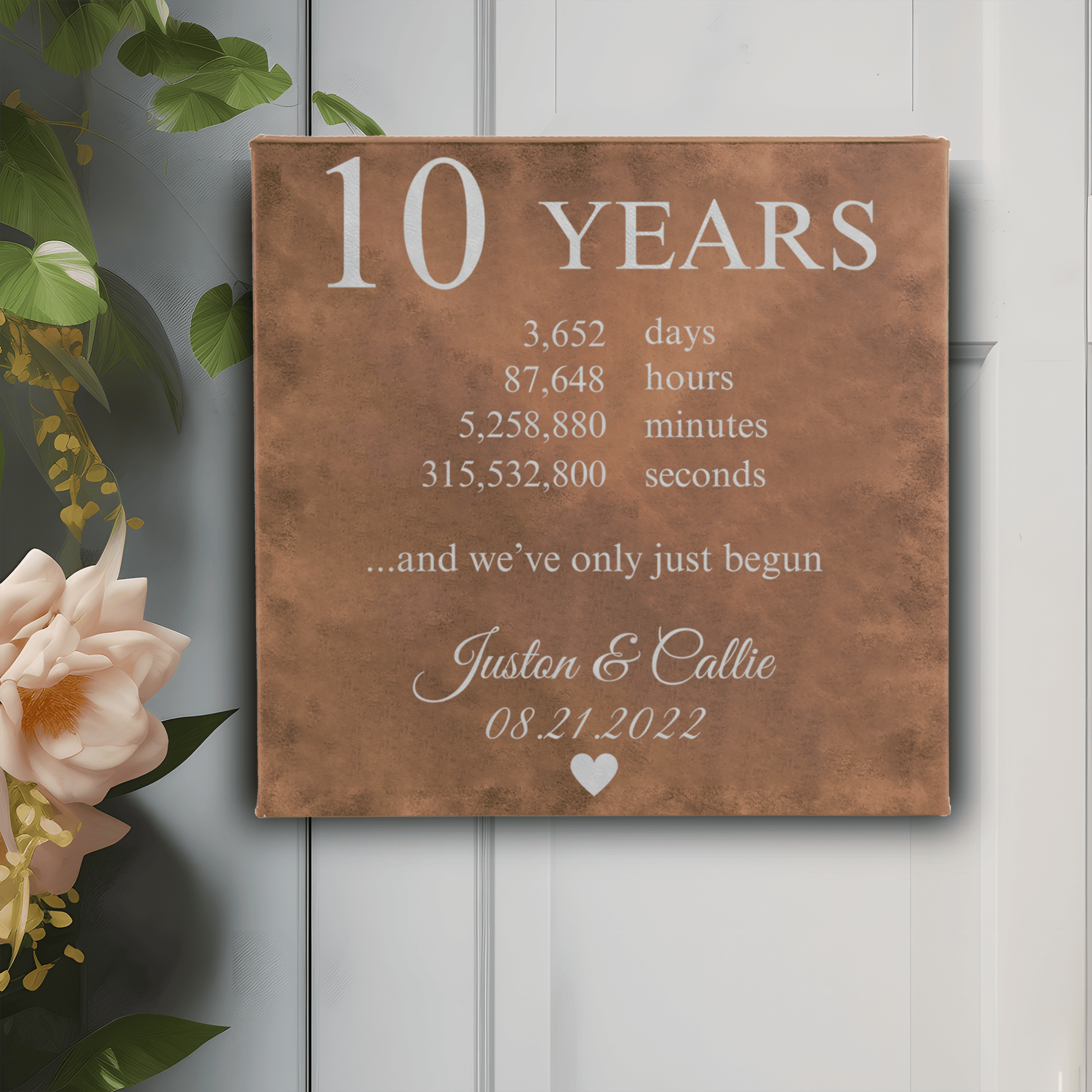 Rustic Silver Leather Wall Decor With 10 Year Anniversary Design