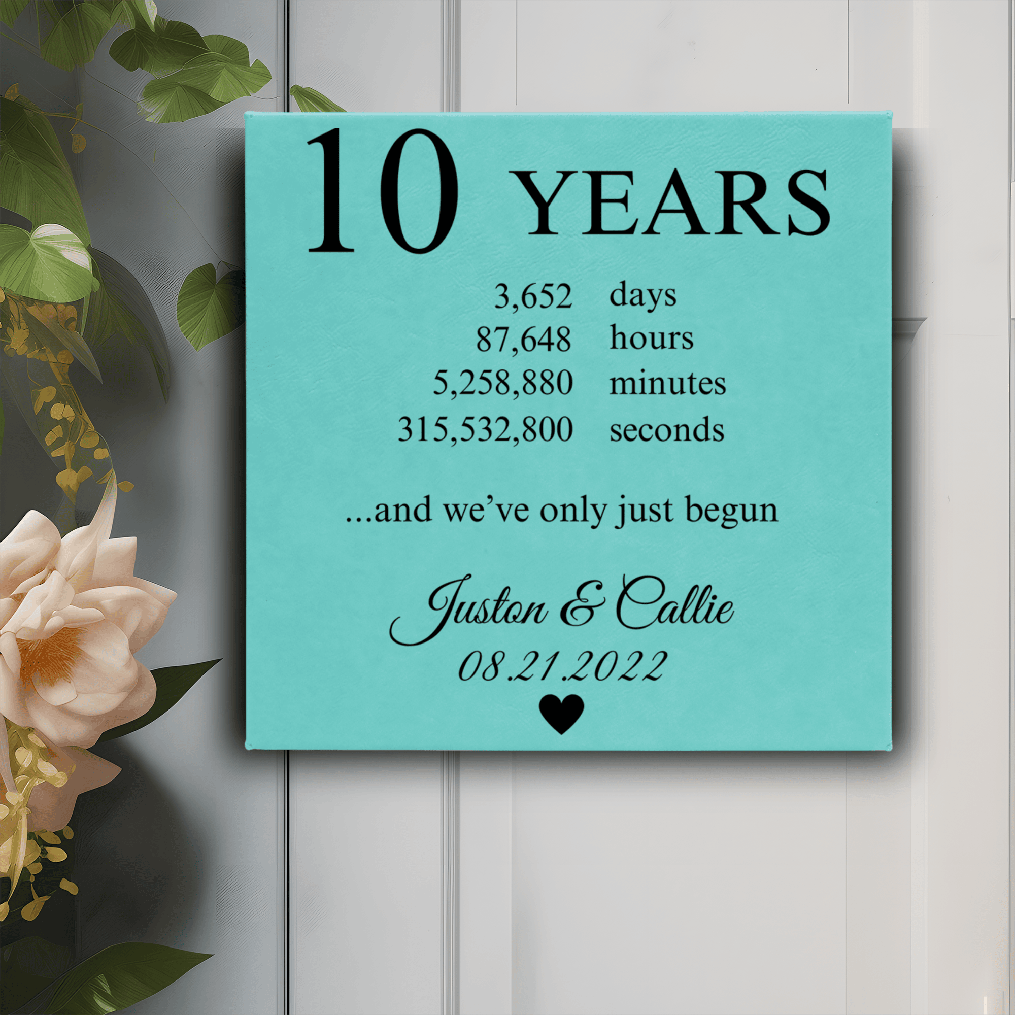 Teal Leather Wall Decor With 10 Year Anniversary Design
