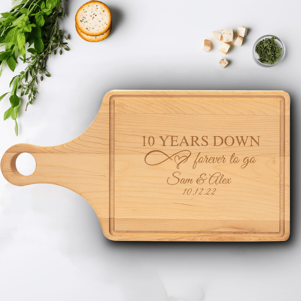 Anniversary Maple Paddle Cutting Board With 10 Years Down Design