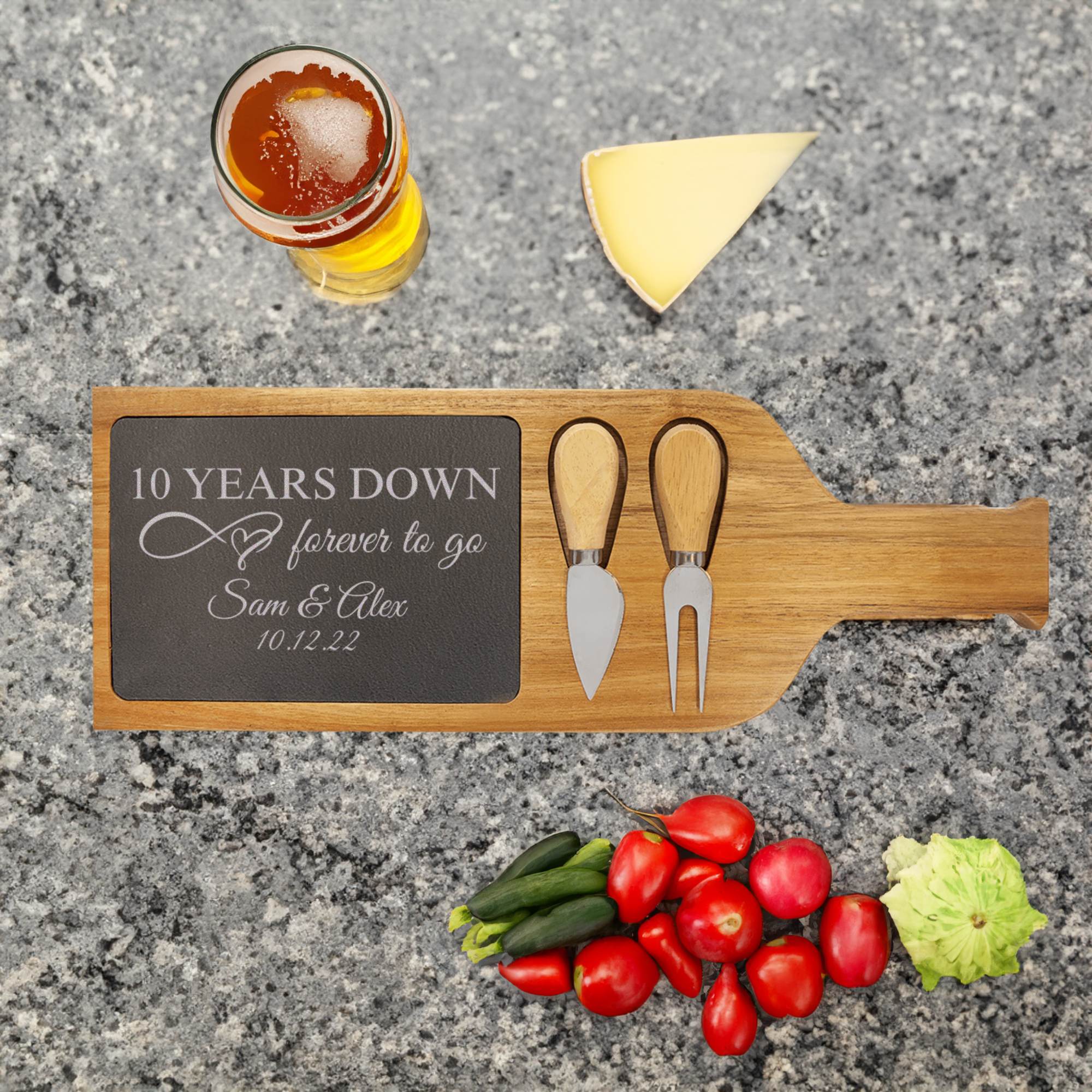 10 Years Down Wood Slate Serving Tray With Handle