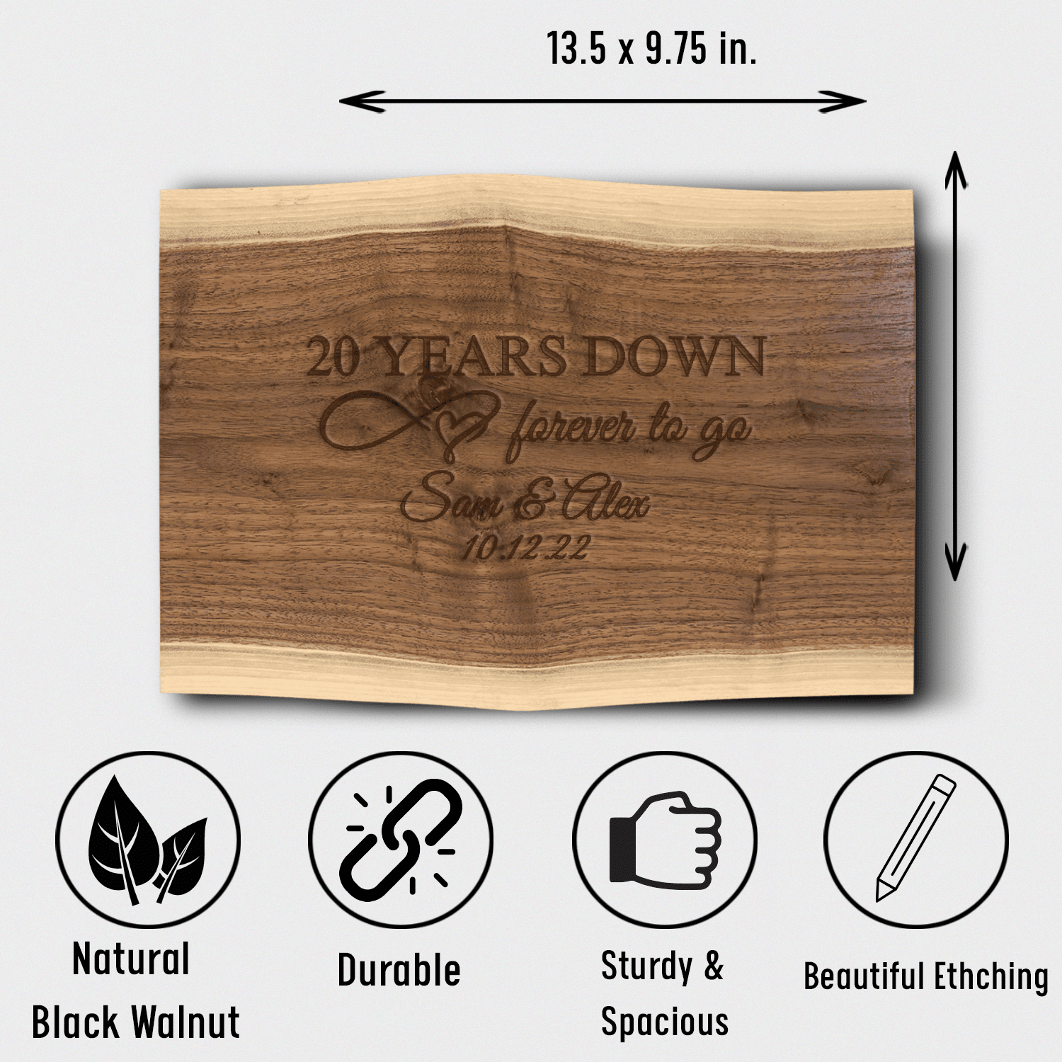 Anniversary Black Walnut Cutting Board With 20 Years Down Design