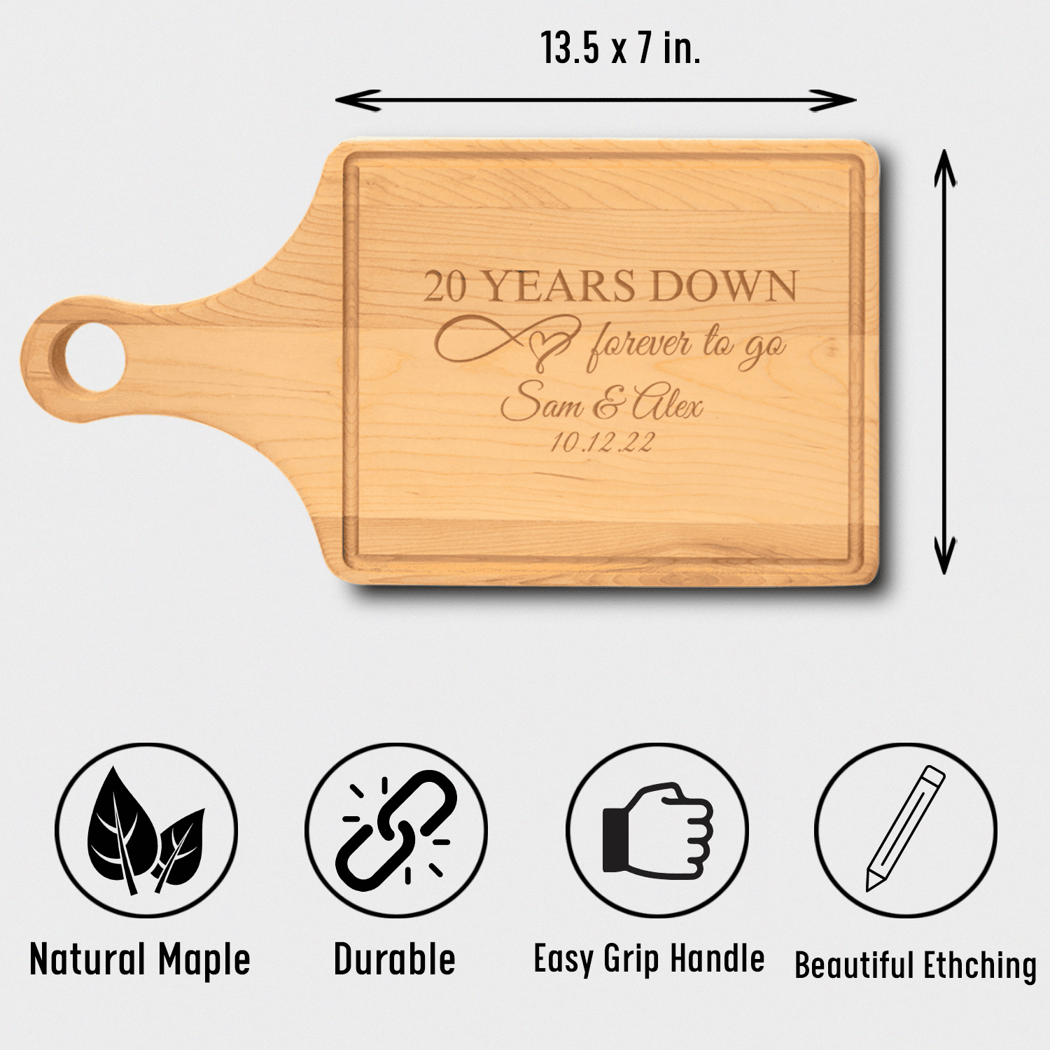 Anniversary Maple Paddle Cutting Board With 20 Years Down Design