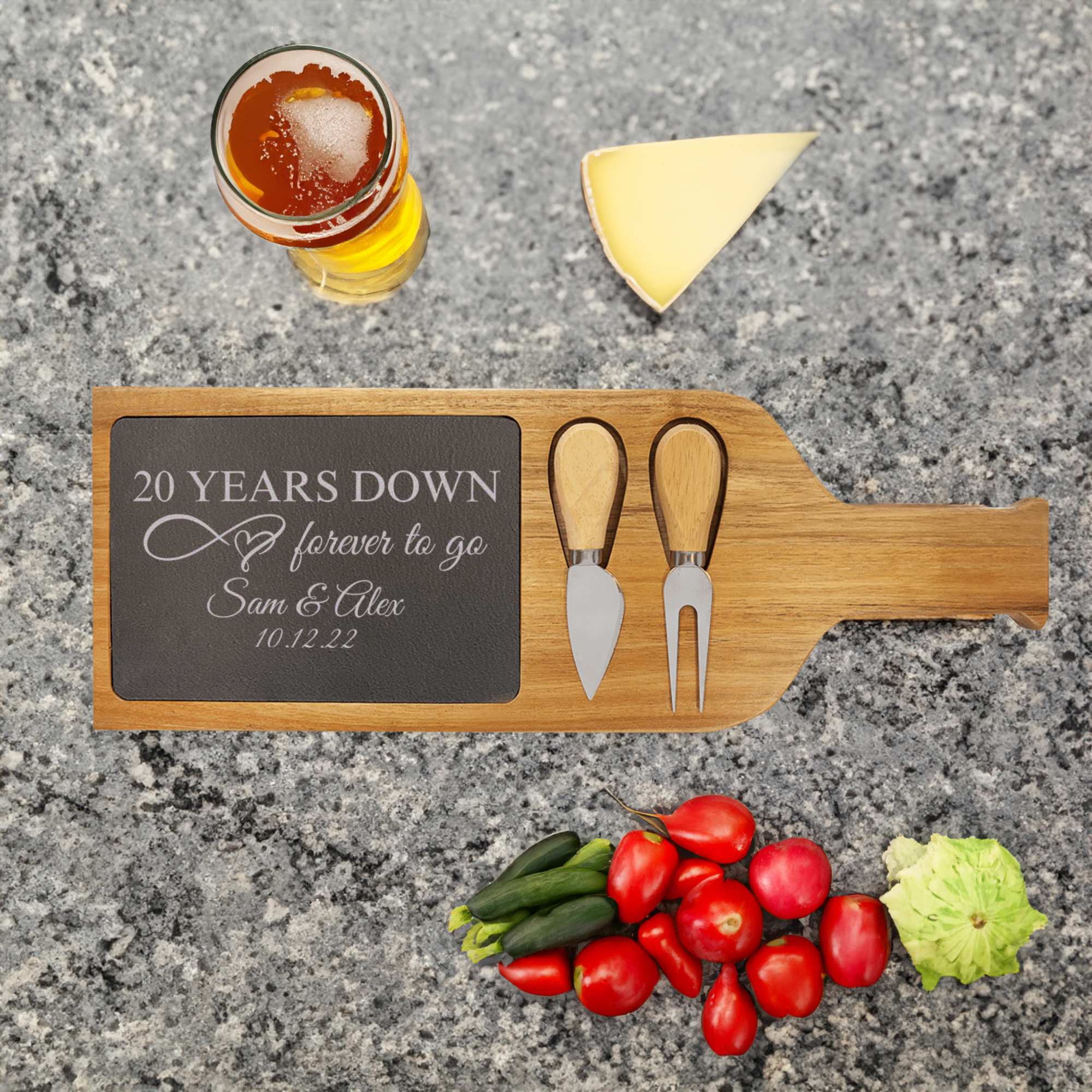 20 Years Down Wood Slate Serving Tray With Handle