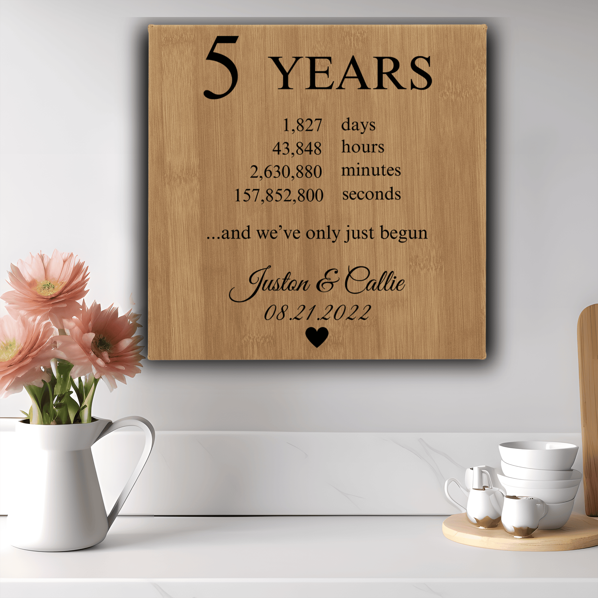Bamboo Leather Wall Decor With 5 Year Anniversary Design