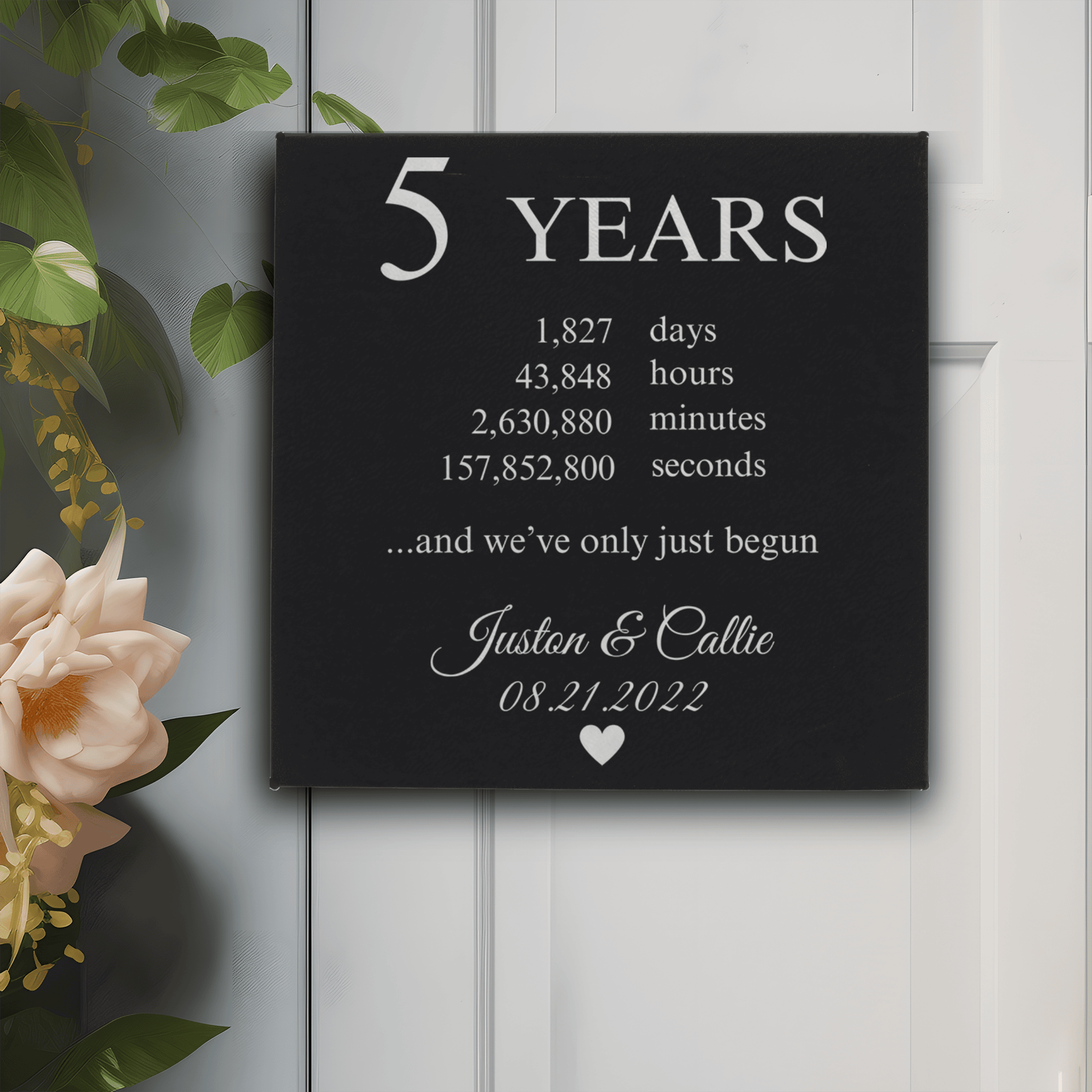 Black Silver Leather Wall Decor With 5 Year Anniversary Design