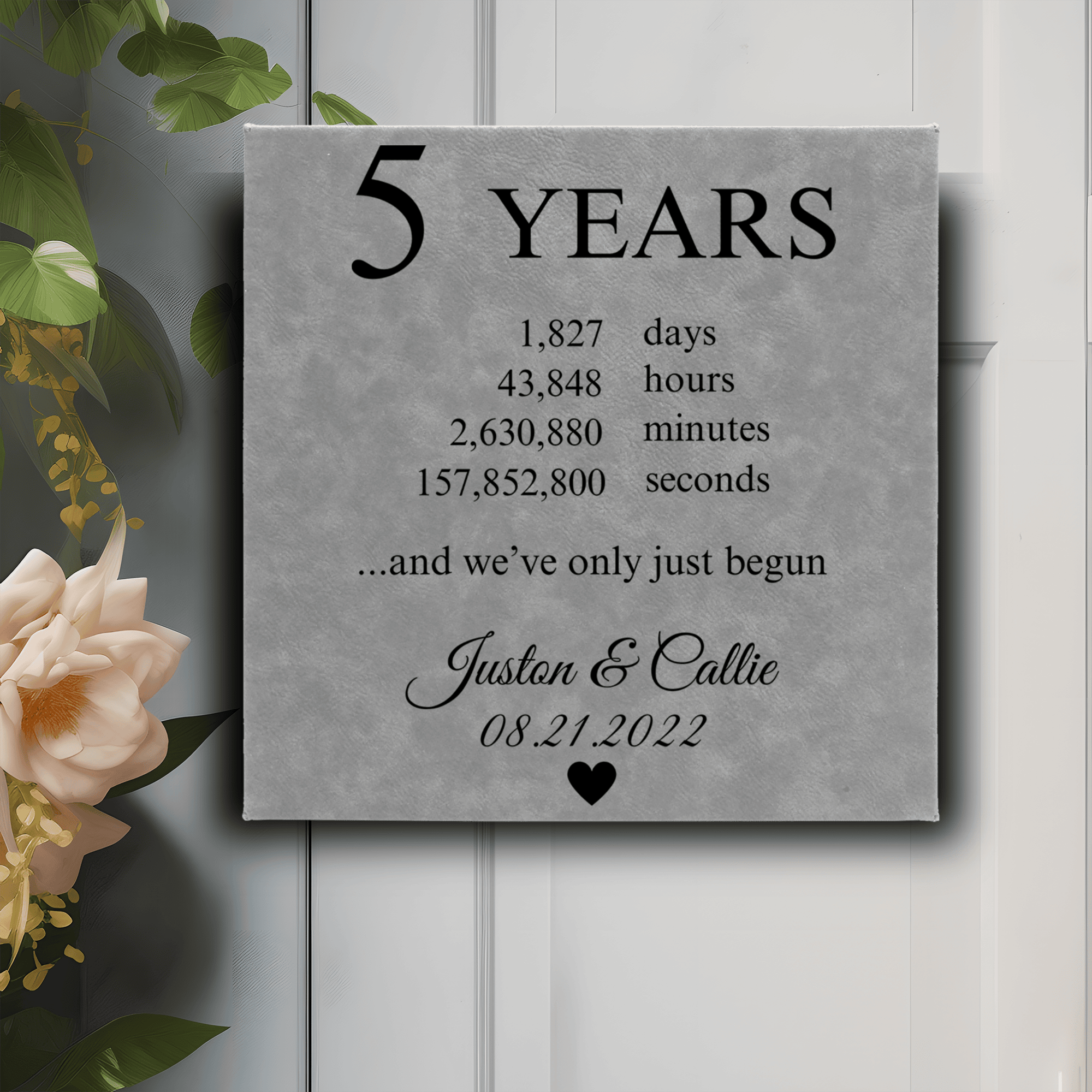 Grey Leather Wall Decor With 5 Year Anniversary Design