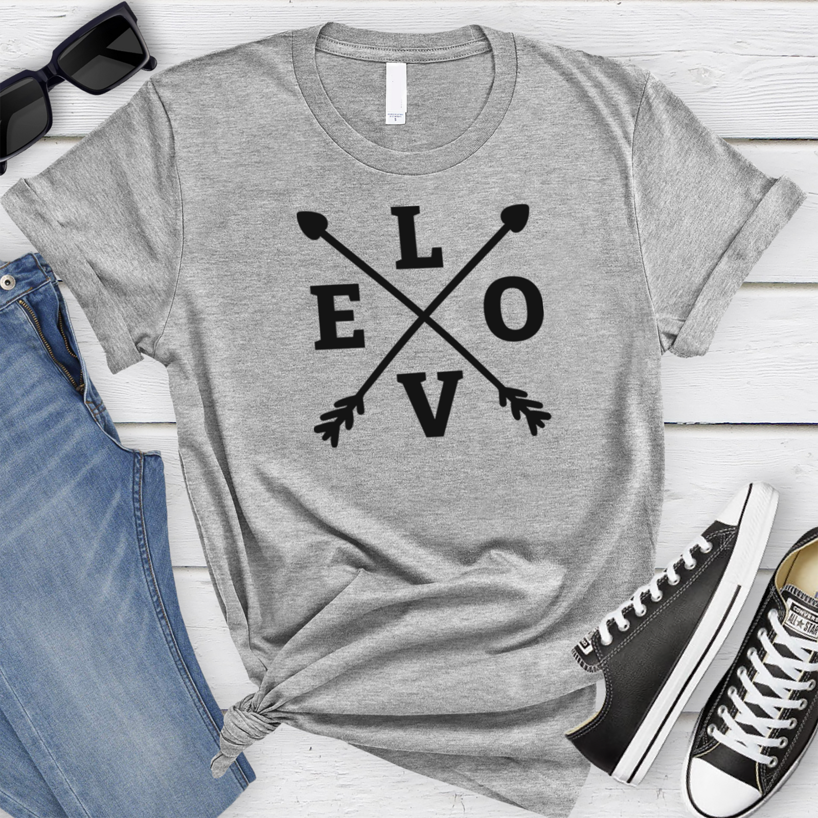 Grey Womens T-Shirt With Arrow Of Love Design