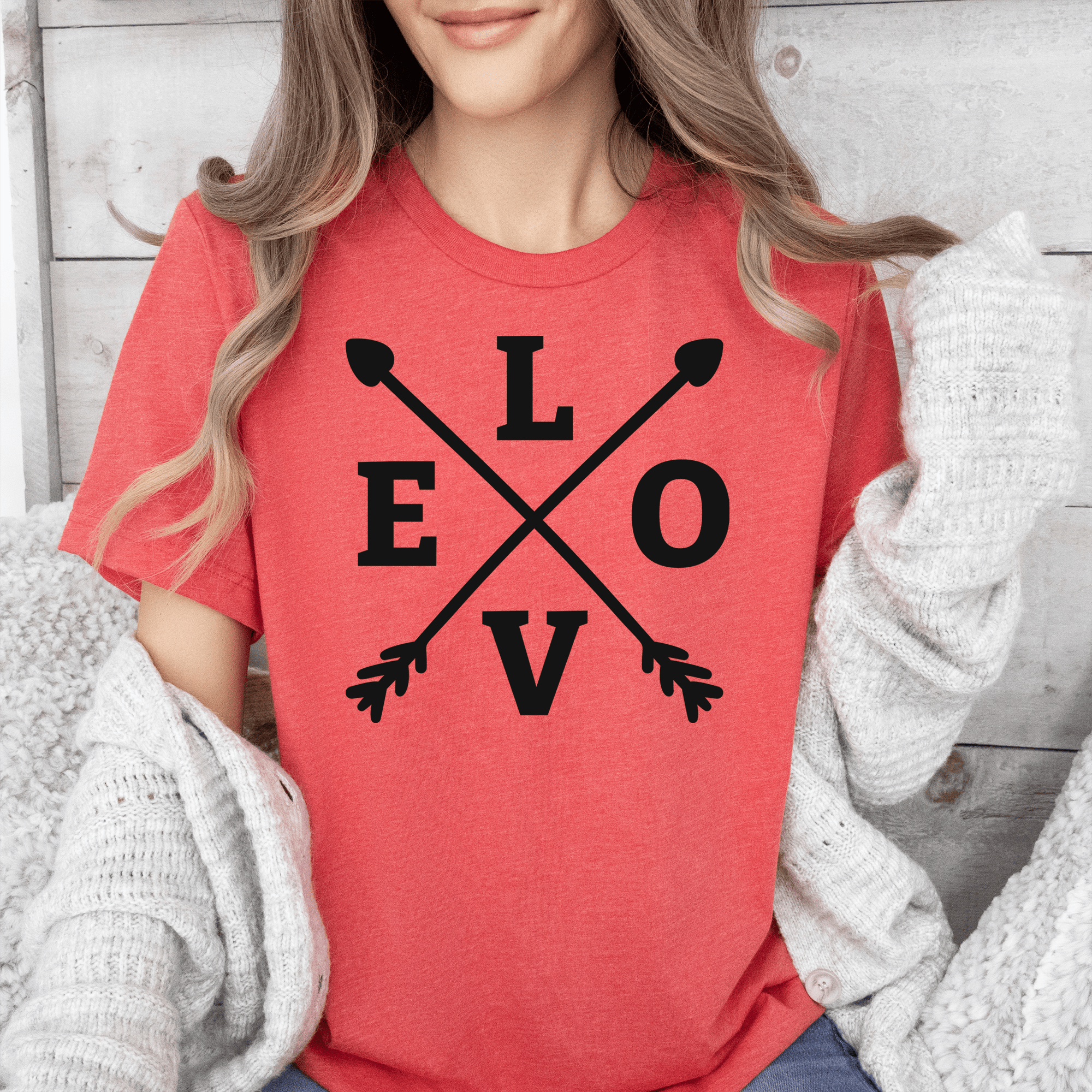 Light Red Womens T-Shirt With Arrow Of Love Design