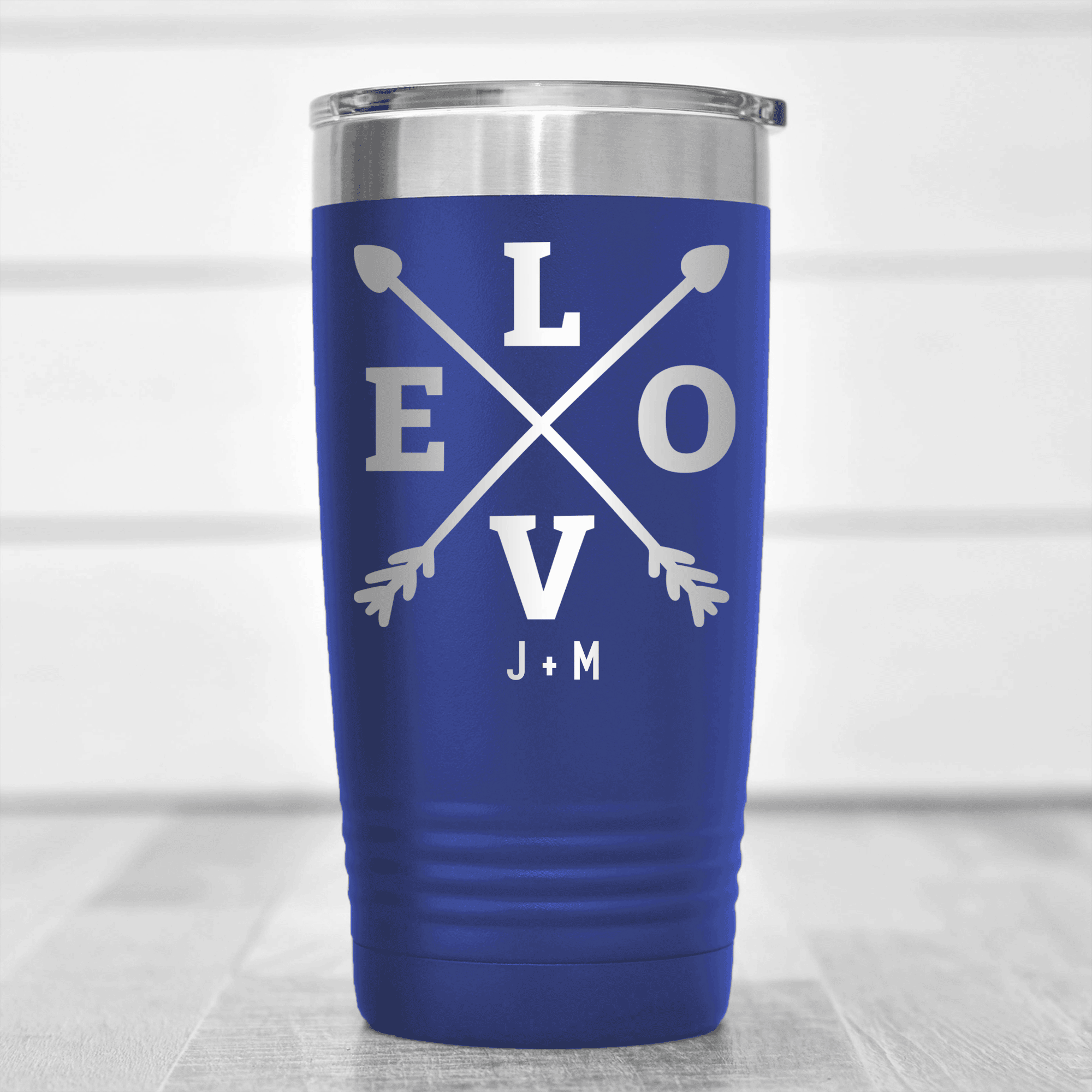 Blue Valentines Day Tumbler With Arrow Of Love Design