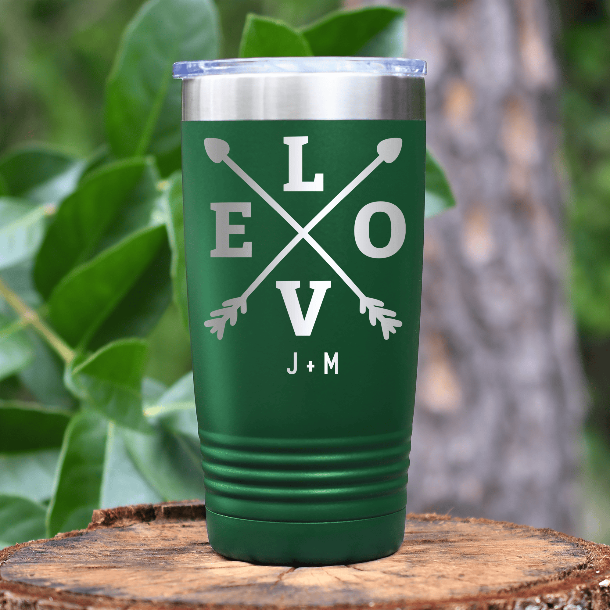 Green Valentines Day Tumbler With Arrow Of Love Design