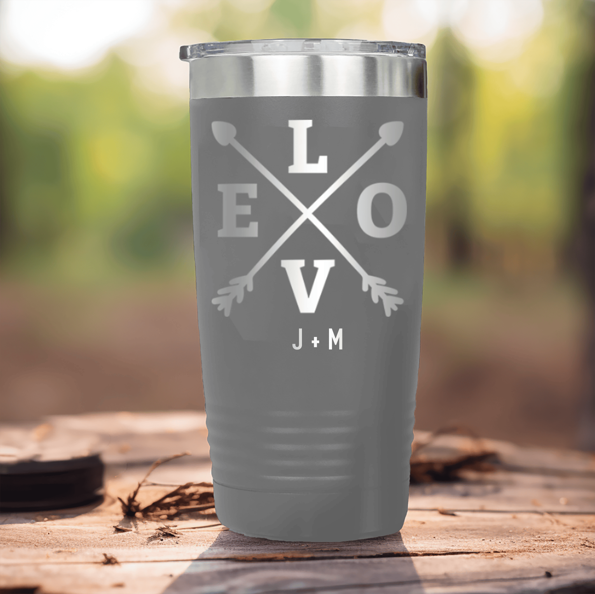 Grey Valentines Day Tumbler With Arrow Of Love Design