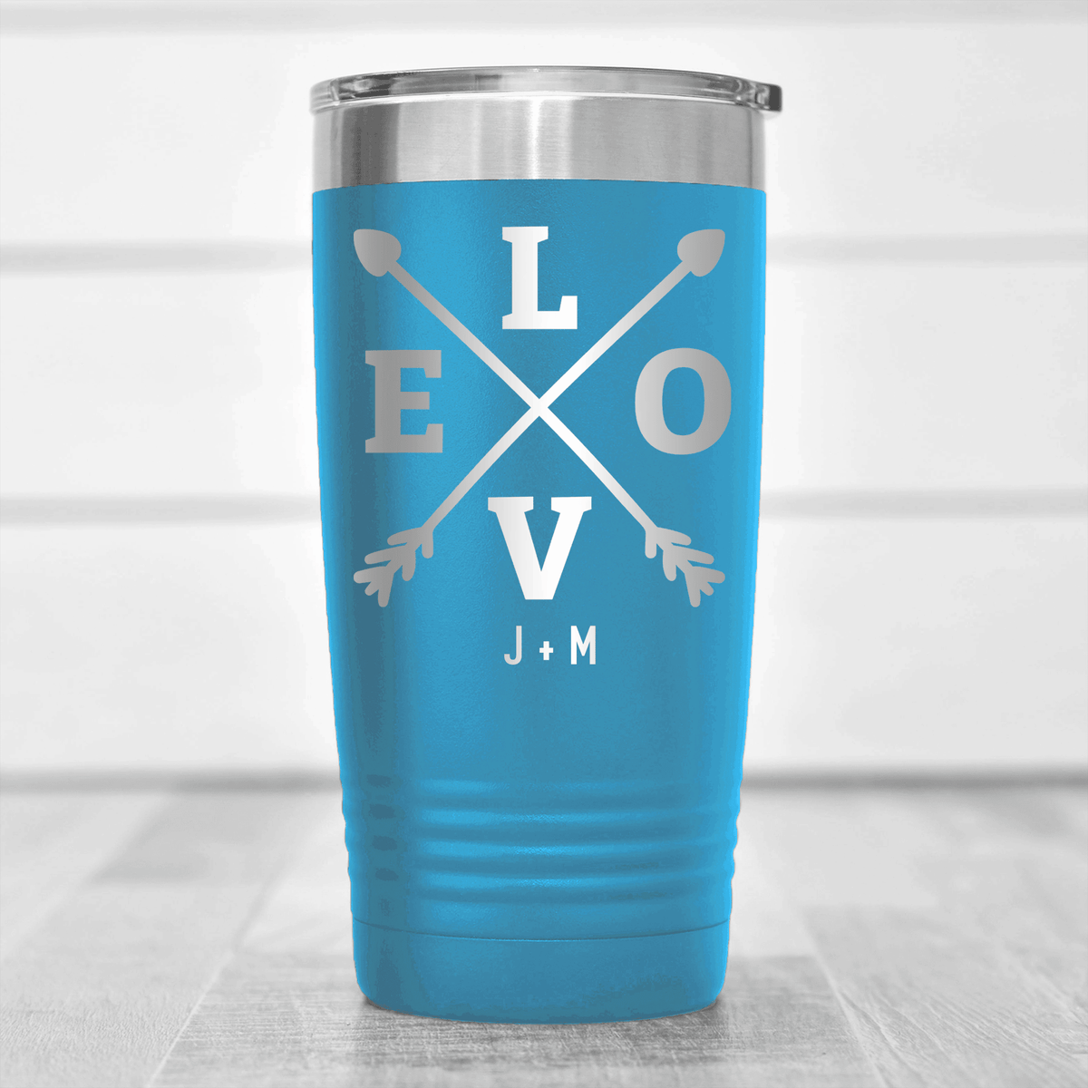 Light Blue Valentines Day Tumbler With Arrow Of Love Design