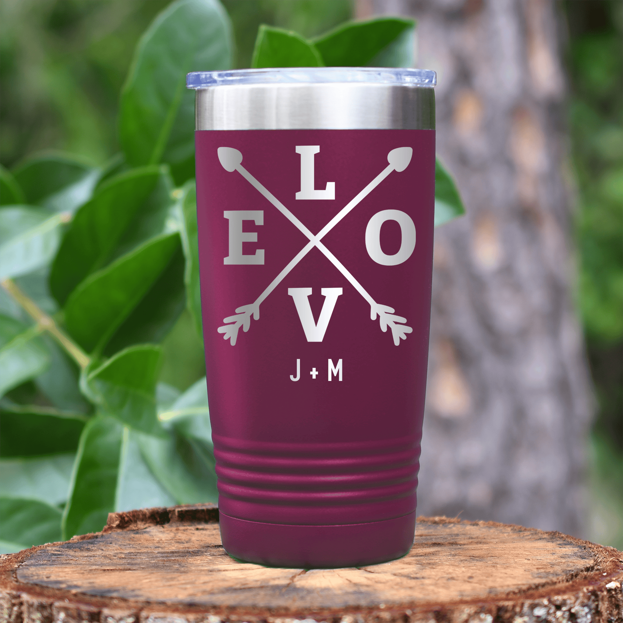 Maroon Valentines Day Tumbler With Arrow Of Love Design