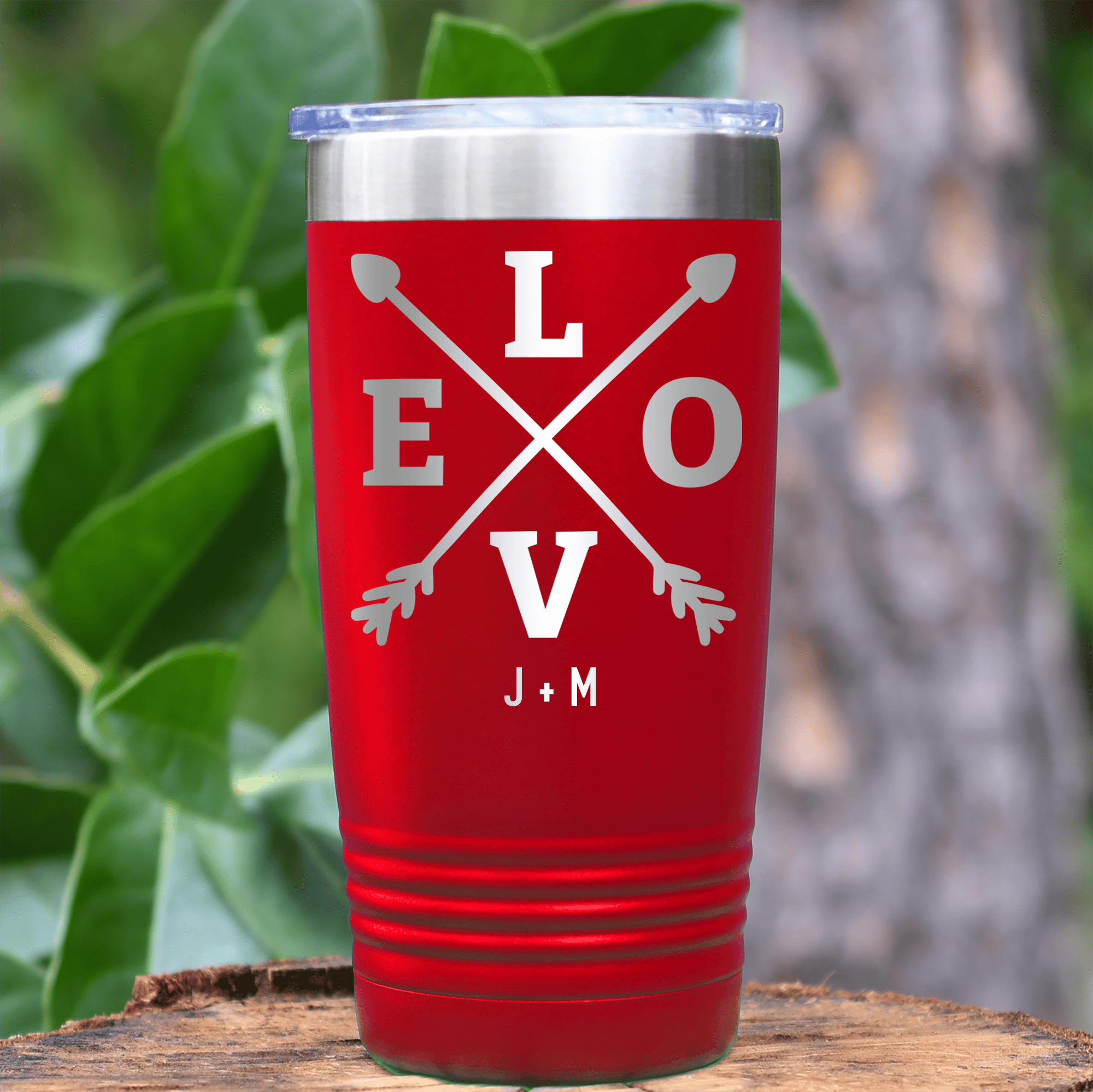 Red Valentines Day Tumbler With Arrow Of Love Design